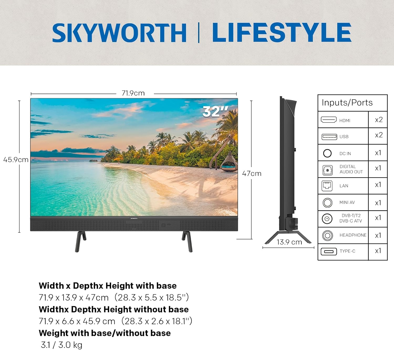 SKYWORTH Music Tv,32-Inch, Easy Carry Handle,3Kg Light Weight,Dbx-Tv Sound System,Dolby Audio,Hdr 10,Smart Google Tv,Remote Voice Control,Find-My Remote image number 5
