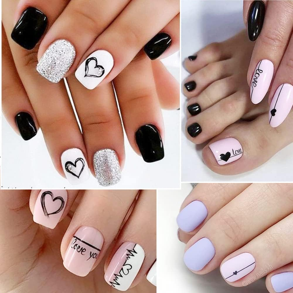 Nail Stickers, Self-Adhesive, Nail Stickers, Flowers, Nail Stickers, Abstract 3D Black Nail Stickers, DIY Manicure Decoration (7 Sheets) image number 2