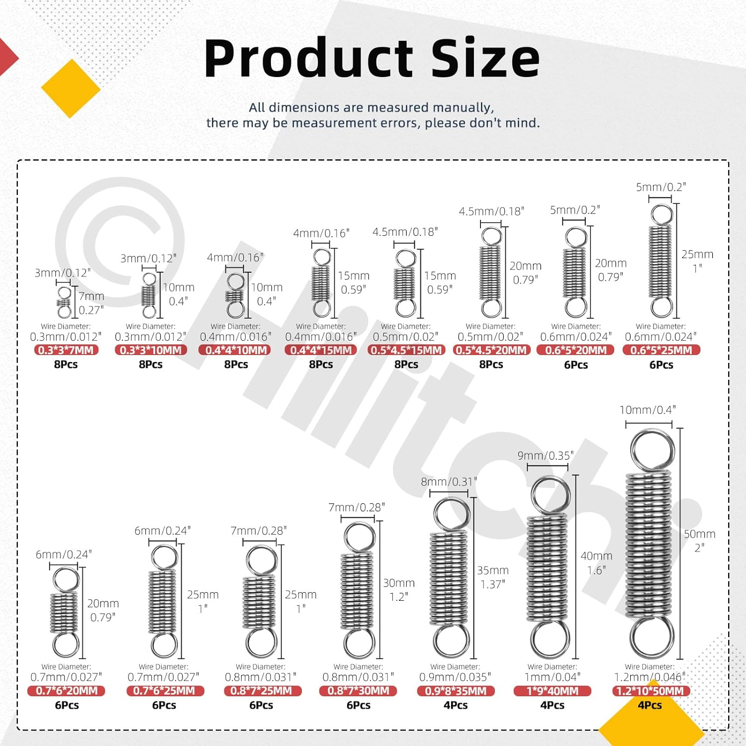 Hilitchi 96Pcs 15 Sizes Extension Spring Assortment Kit Extension Spring Stainless Steel Springs Assorted Size Small Springs Compression Tension Springs for Repairs Maintenance image number 4