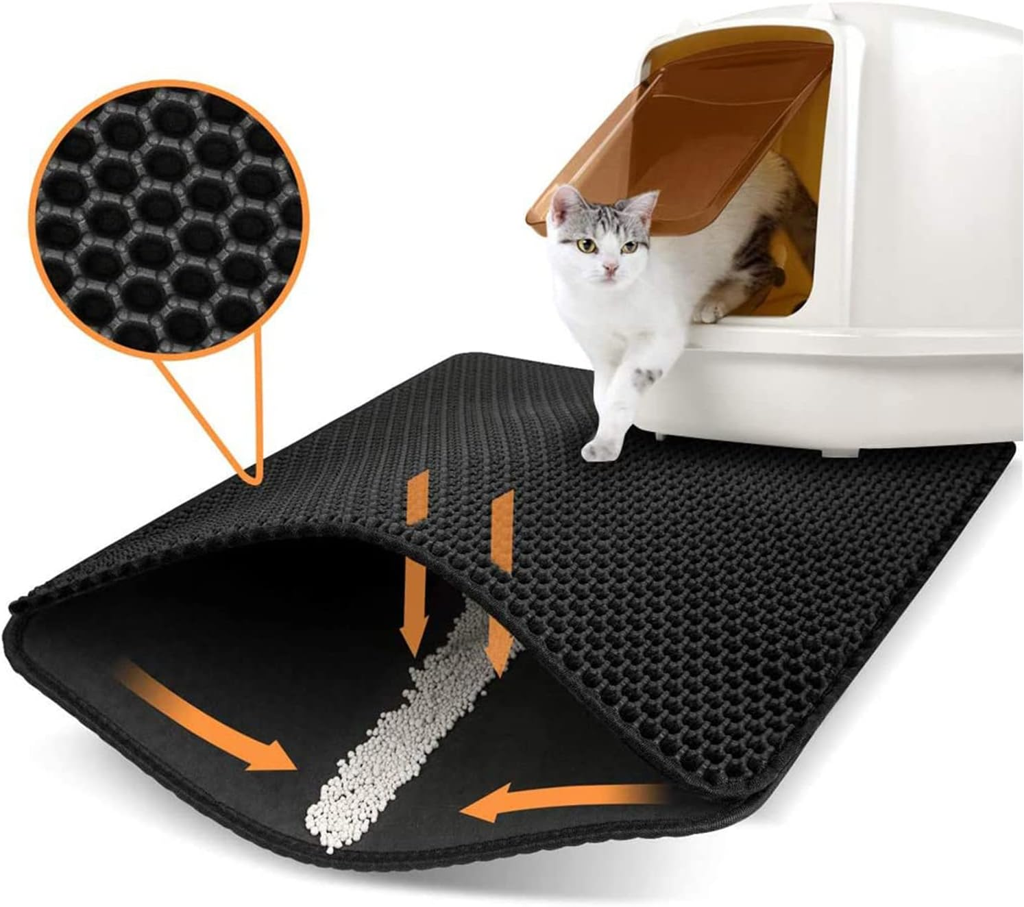 Truepal 75 X 55Cm Waterproof Double-Layer Cat Litter Mat Trapper Foldable Pad Honeycomb Black Hole Design Pet Rug Kitty Litter Trapping Mat Scatter Waterproof Control for Litter Box Carpet image number 2