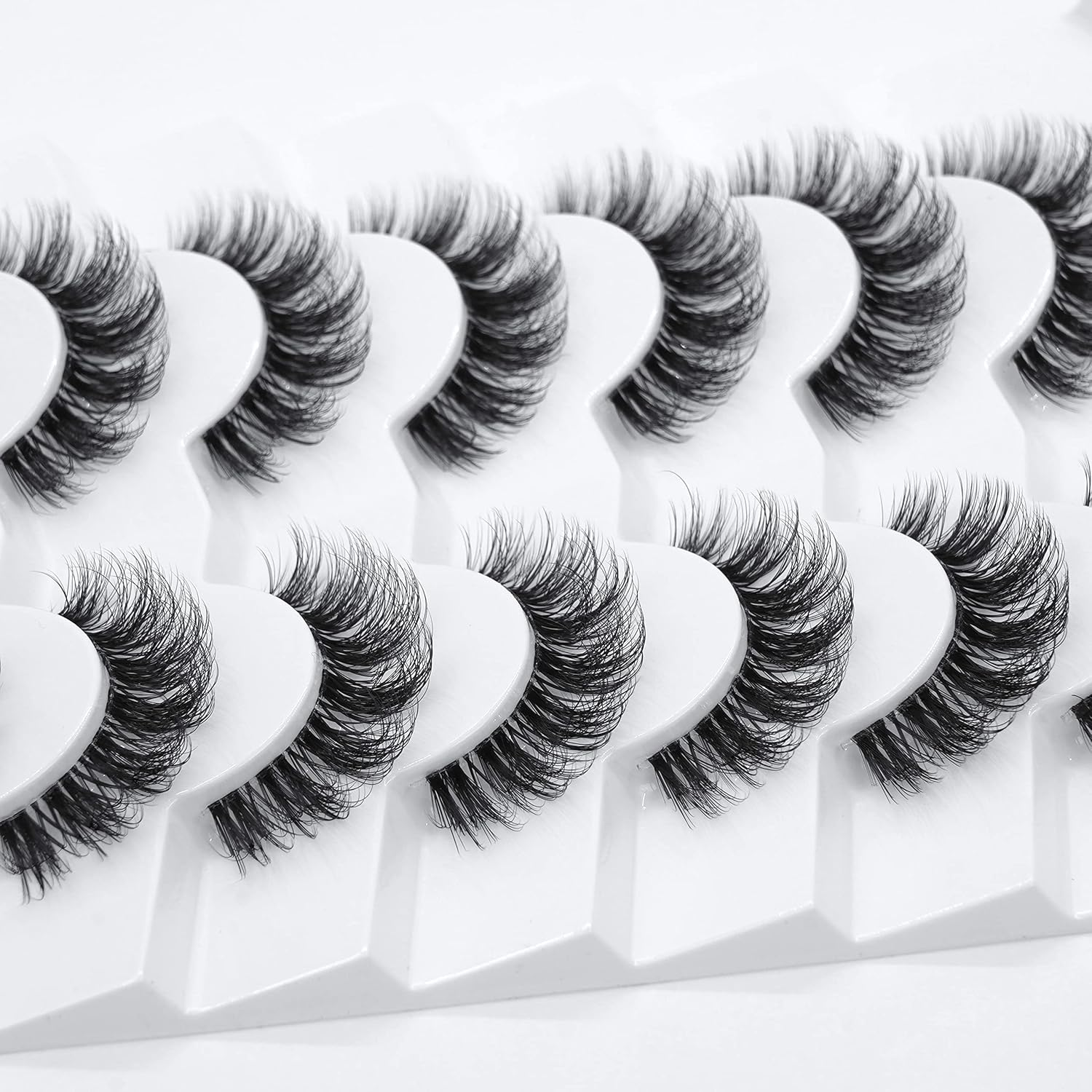 5D Fluffy Mink Eyelashes 14Mm Natural Clear Band Lashes Soft Faux Mink Lashes Wispy Fake Eyelashes Short Cross Reusable False Eyelashes 7 Pairs-Happy Heartbeat(No.202)