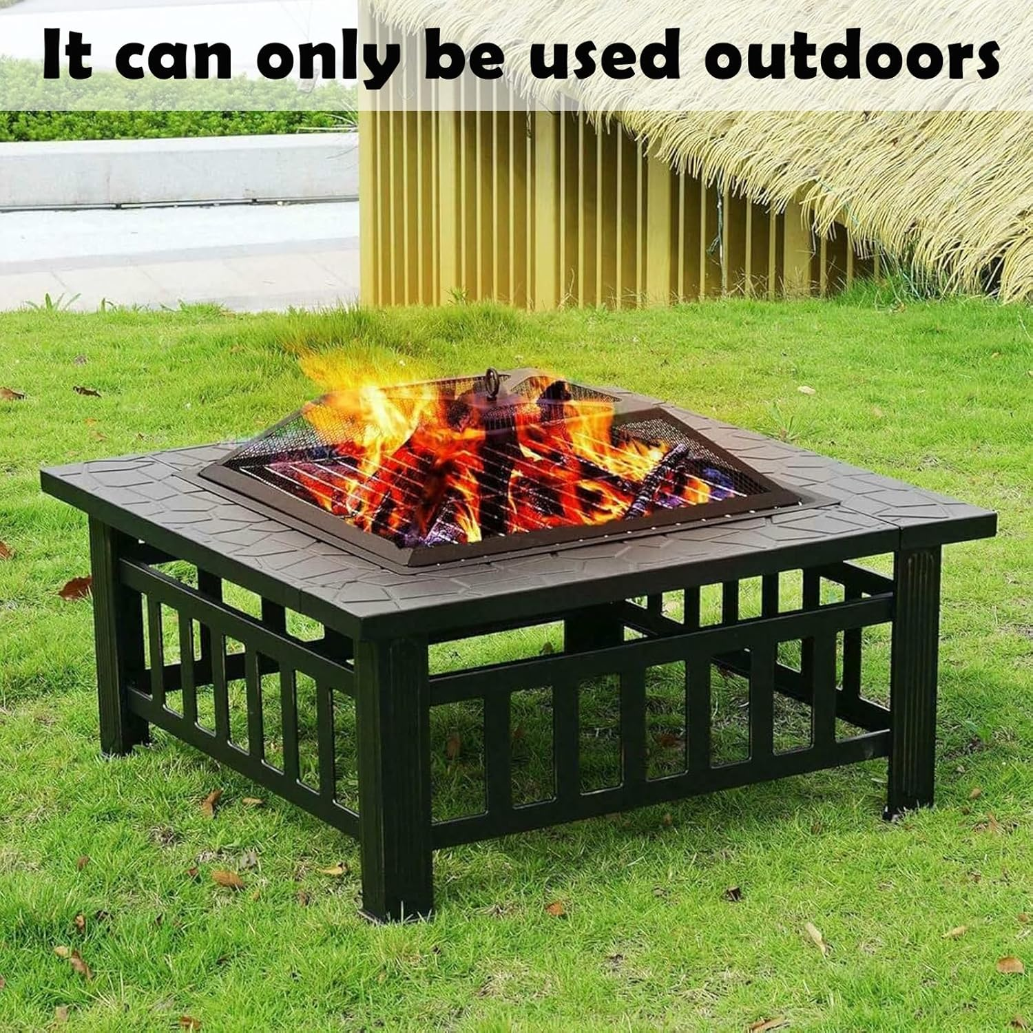 Outdoor Metal Fire Pit Backyard Patio Square Garden Stove Fire Pit with Poker image number 2