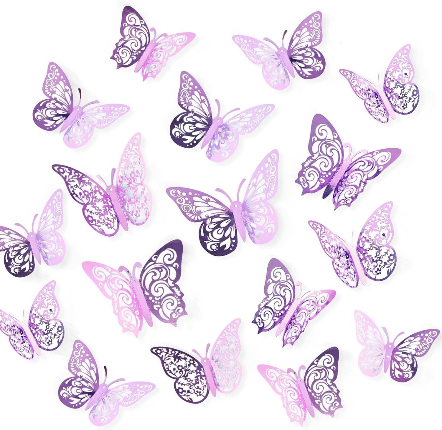 Quhoxdye 72 Pcs Gold Butterfly Decorations - 3 Sizes, 3 Styles, 3D Wall Decor for Parties, Birthdays & Crafts,Butterflies for Crafts, Bouquet, Cake Decorating, Flower Arrangements, (Purple)
