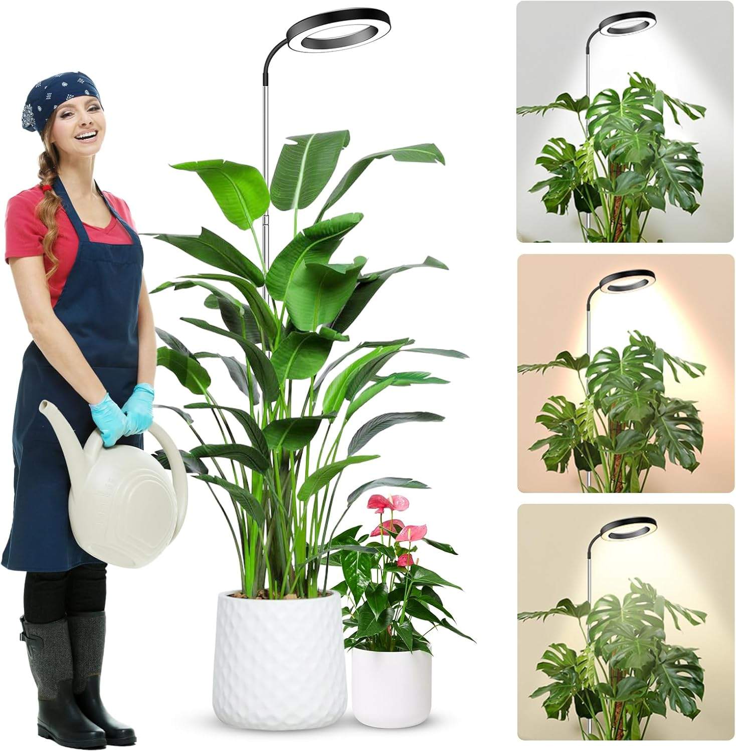 Wolezek LED Plant Lamp, 80 Leds, 6500 K, Full Spectrum, 160 Cm Large, 3 Colours, 5 Brightness Levels, 360&deg; Gooseneck, 6/12/16 Hour Timer, Height Adjustable, White