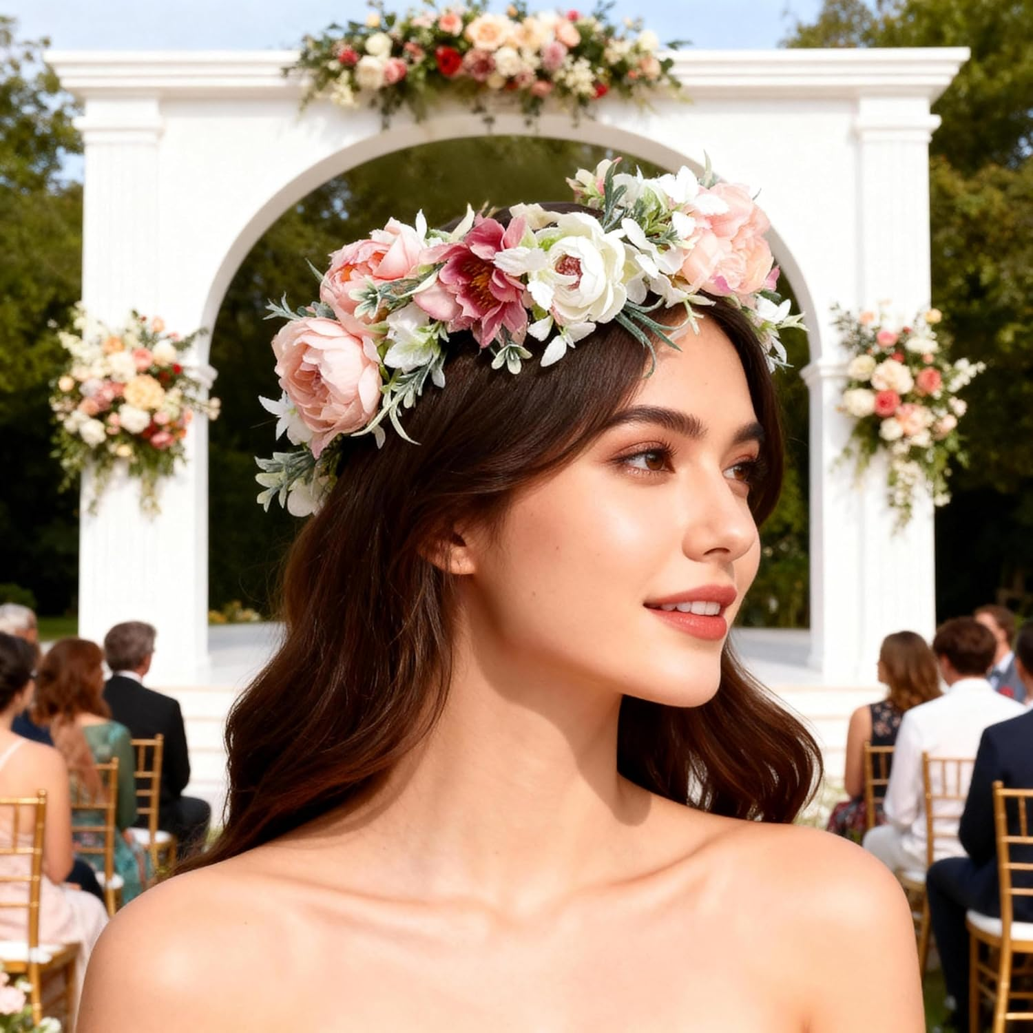 Artificial Bridal Flower Crown Women Floral Headband Flower Halo Floral Crown Wedding Party for Party Birthday Dance Headwear Maternity Shoot Props image number 4
