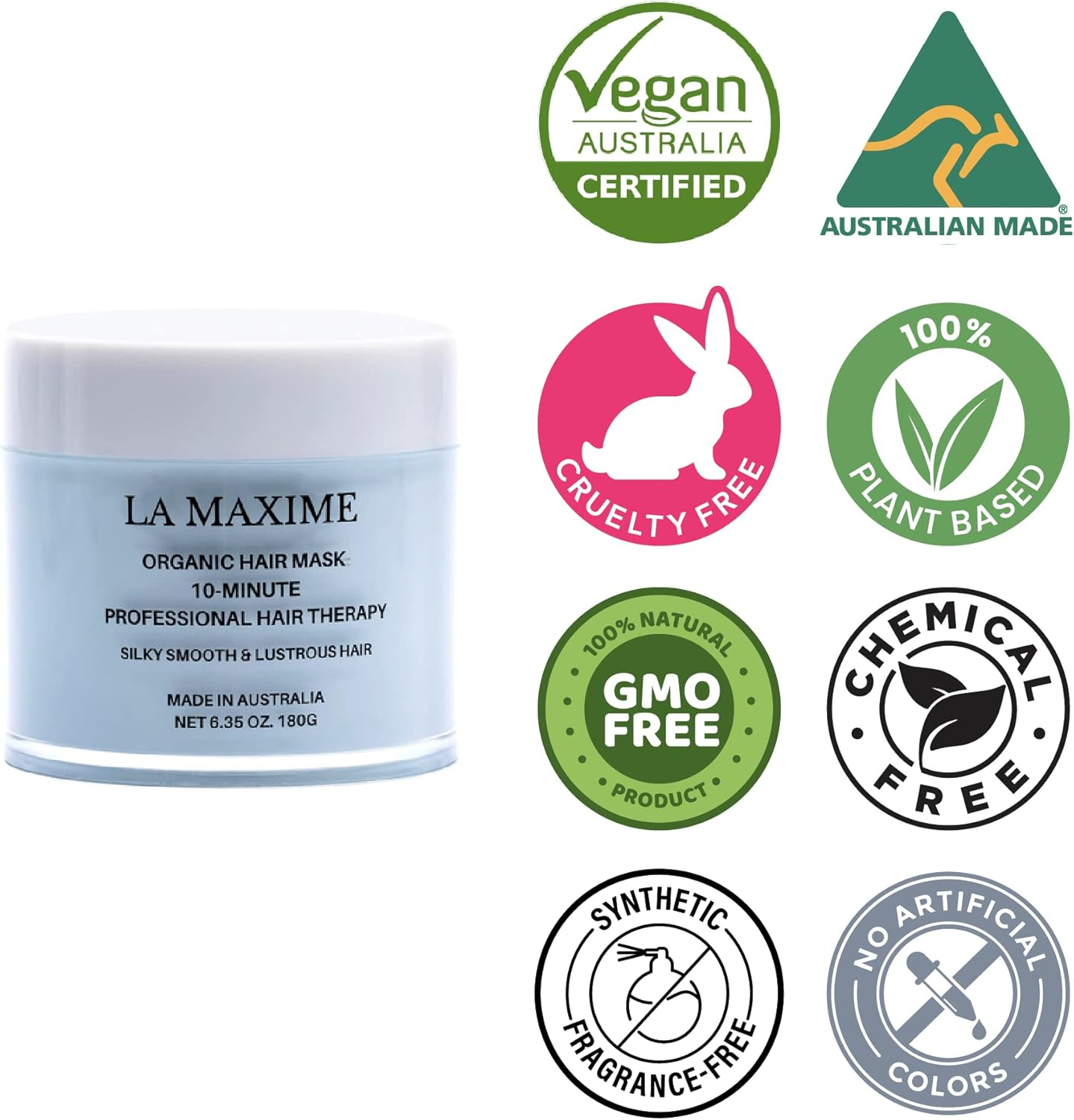 La Maxime Organic Hair Mask - Deep Moisturizing Conditioning Treatment - Repairs Damage & Adds Shine to Hairs - Hair Treatment Mask for Itchiness, Frizzy Dry & Damaged Hair (6.35 OZ) image number 3