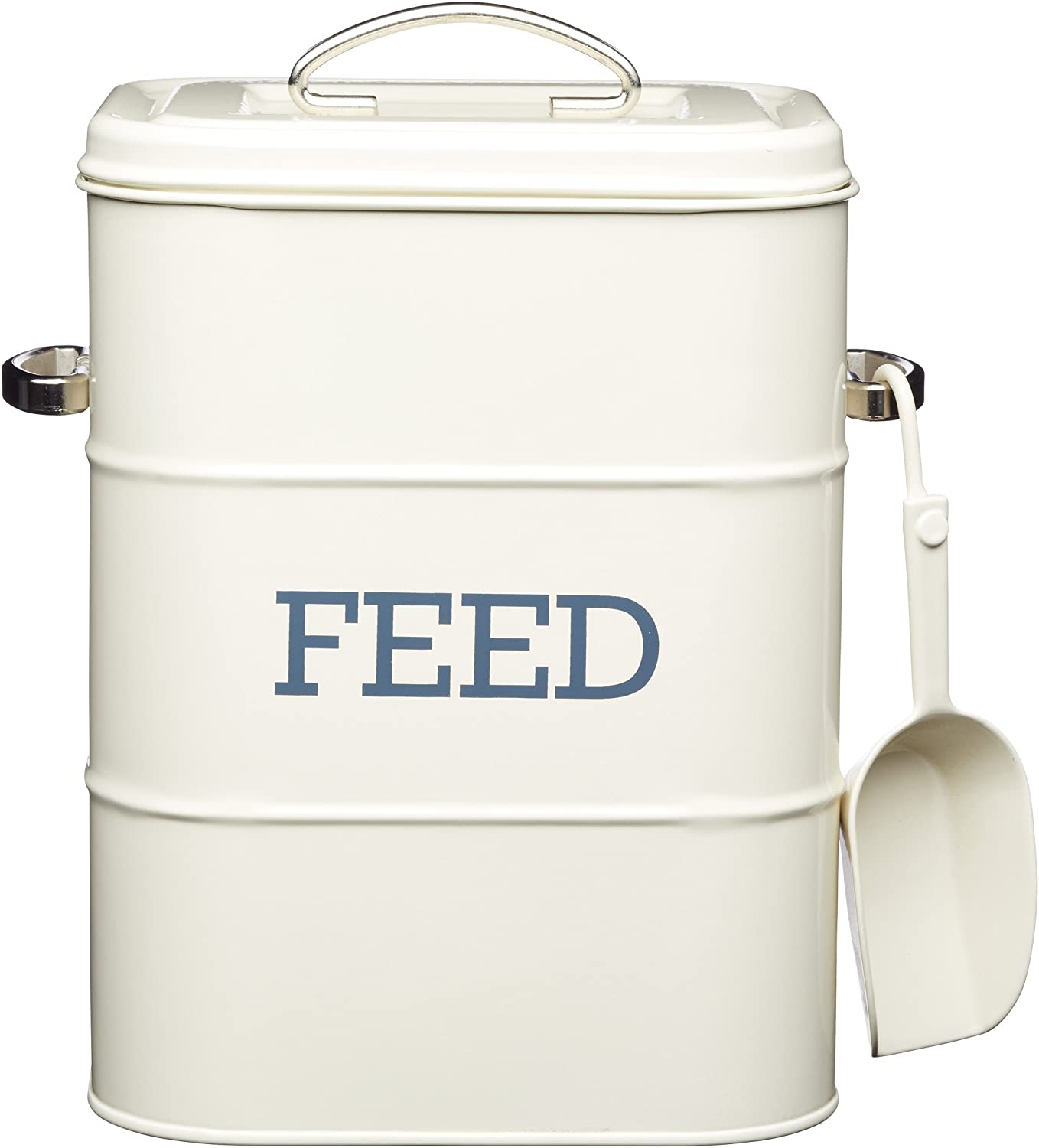 Kitchencraft Living Nostalgia Pet Food Storage Tin with Metal Scoop, Dog Food Bin, Dry Animal Feed Biscuit Metal Container for Bird, Cat, Rabbit, Guinea Pigs, Antique Cream image number 1