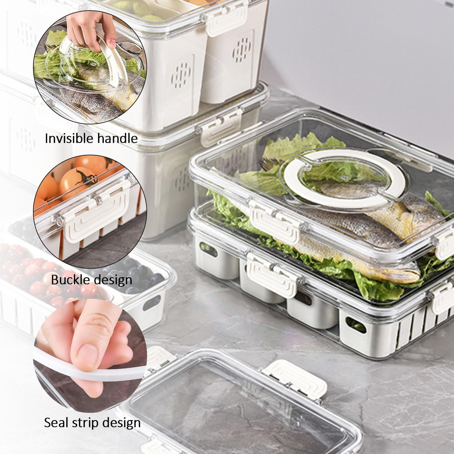 Divided Serving Tray with Lid and Handle, Storage Containers for Fridge, Snack Platters Organizer, Fruit Plate, Fresh -Keeping Box Is Suitable for Fruits, Vegetables, Refrigerators, Picnics (1 Grid) image number 3