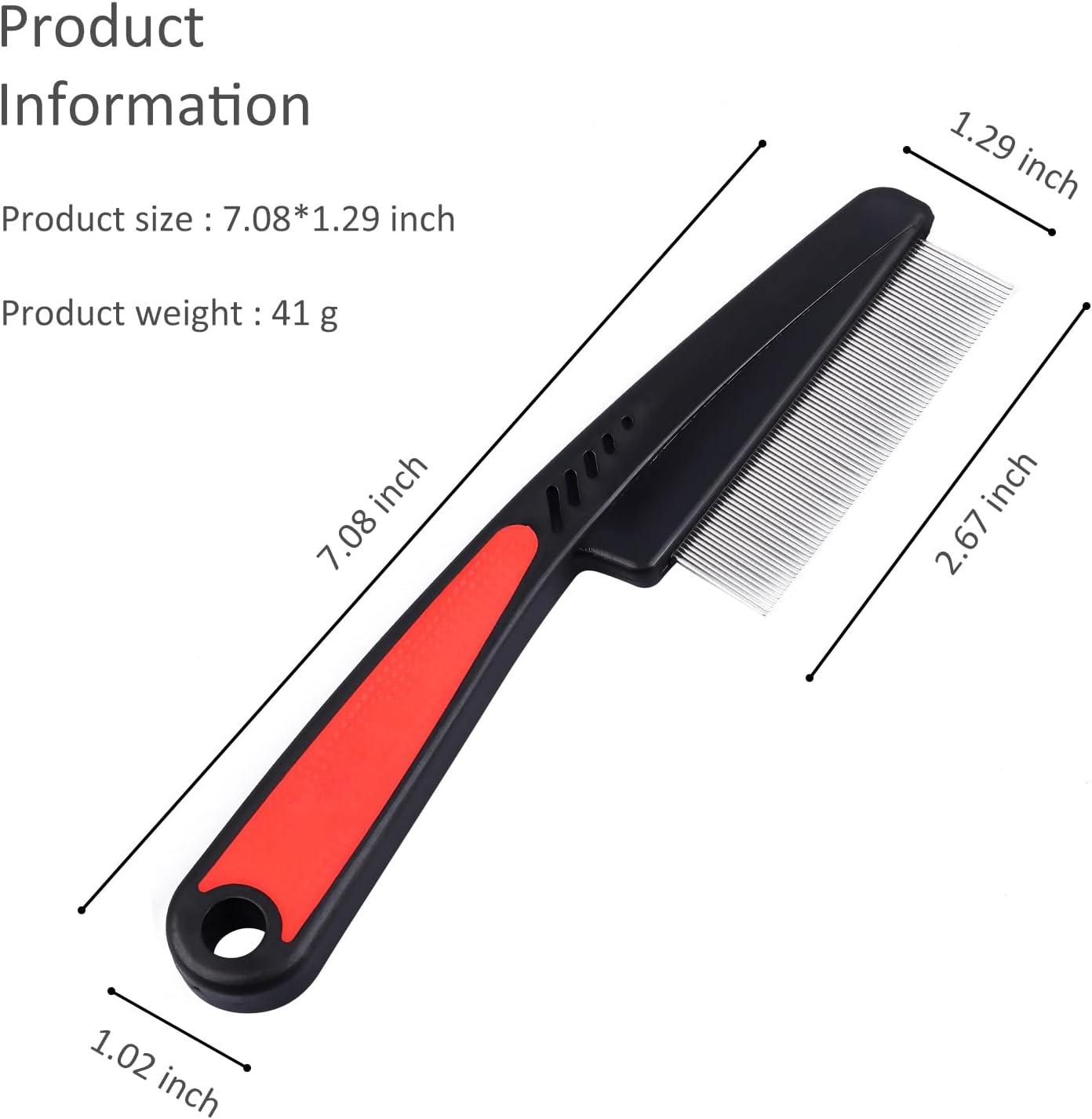 Fine-Tooth Dandruff Comb, Durable Stainless Steel Dandruff Removal, Professional Hair Styling Tool for Adults and Kids (Black+Red) image number 2