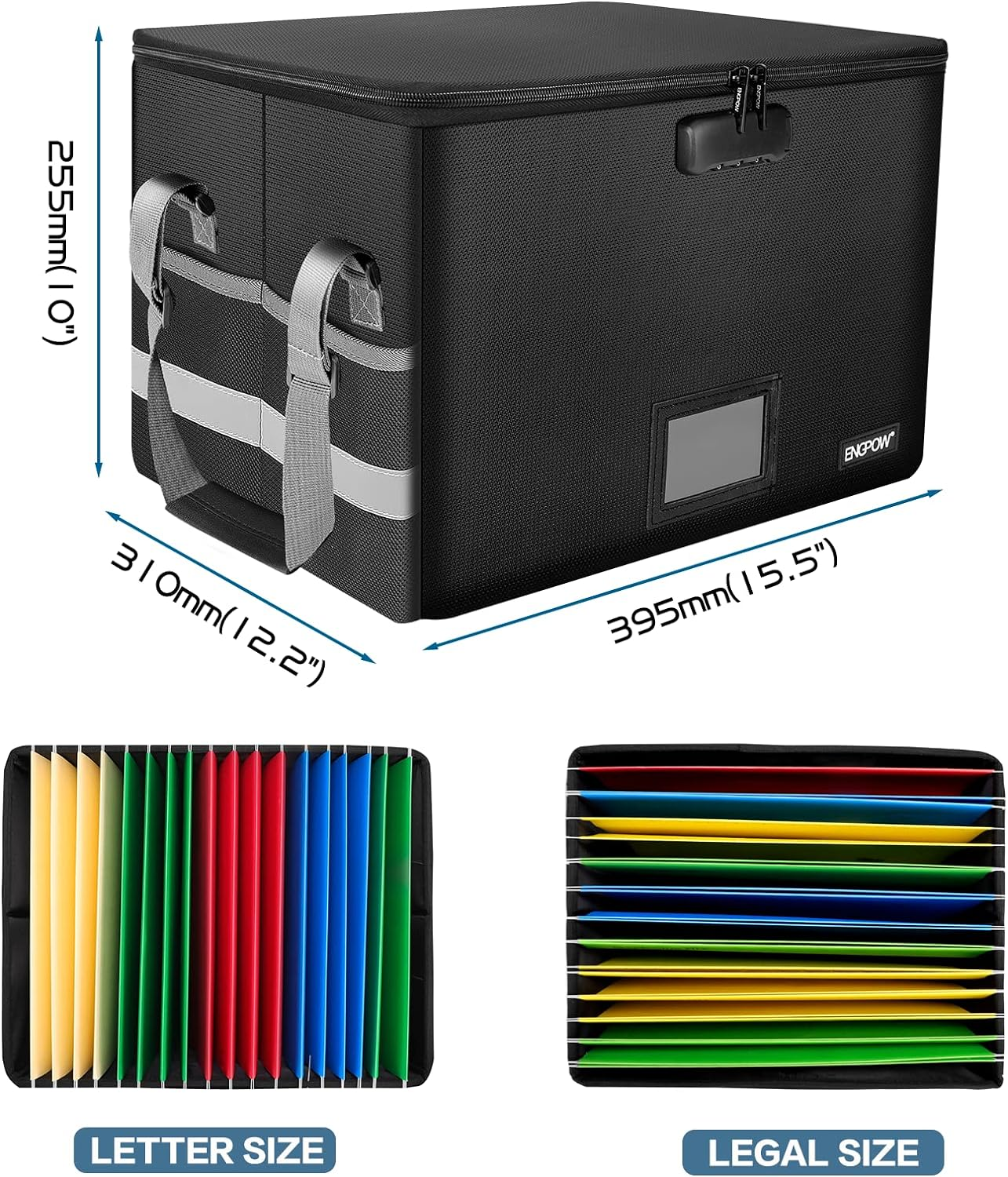 ENGPOW File Box with Lock,Fireproof Box File Storage Organizer Anti-Static Box,Collapsible Fireproof Document Box Filing Box with Handle,Portable Home Office Safe for Hanging Letter/Legal Folder image number 3