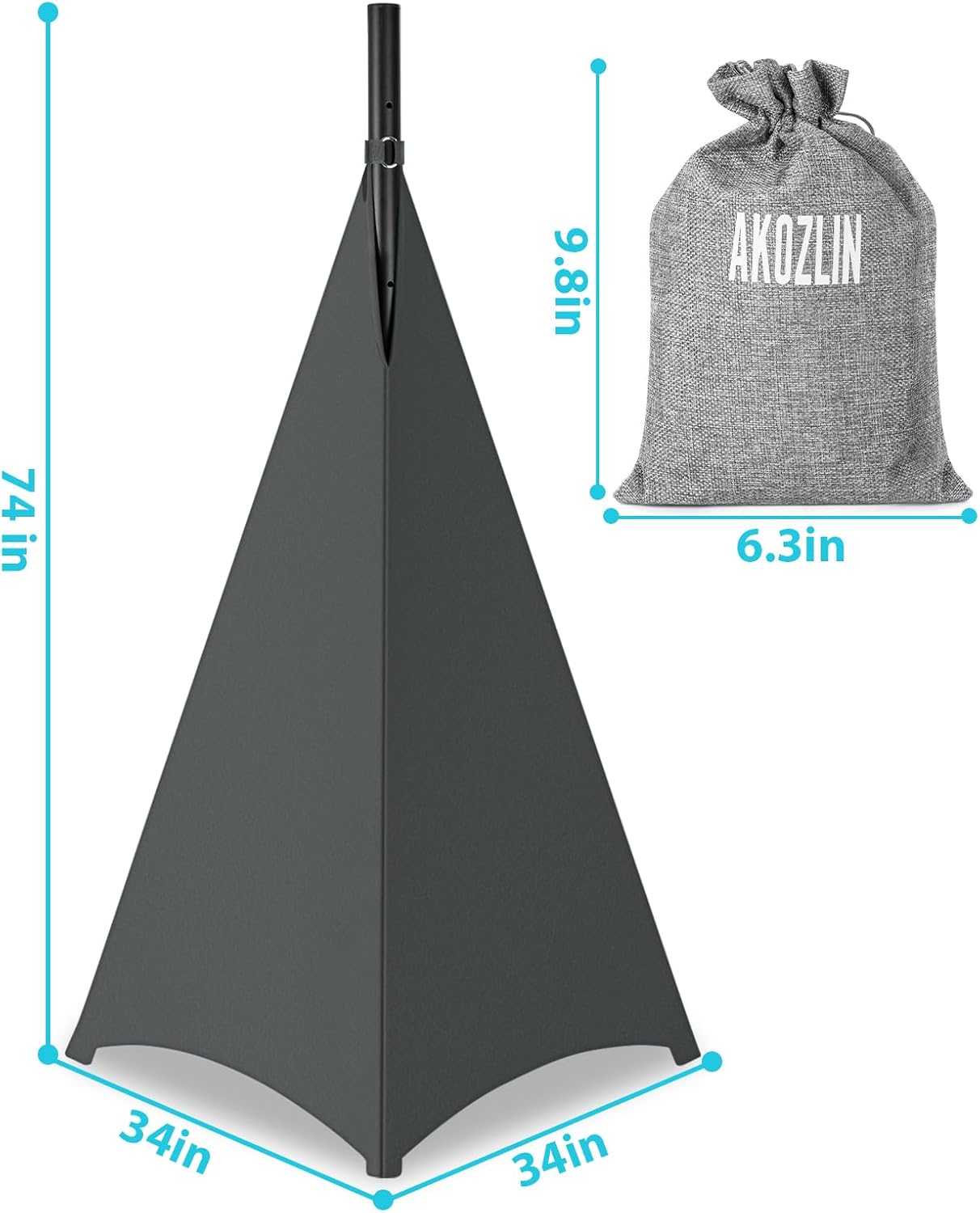 AKOZLIN Speaker Stand Cover with 360 Degree Tripod Stand Skirt Skrim Stretchable Lycra Fabric Covers with Free Storage Bag Two Pack Dark Grey image number 6