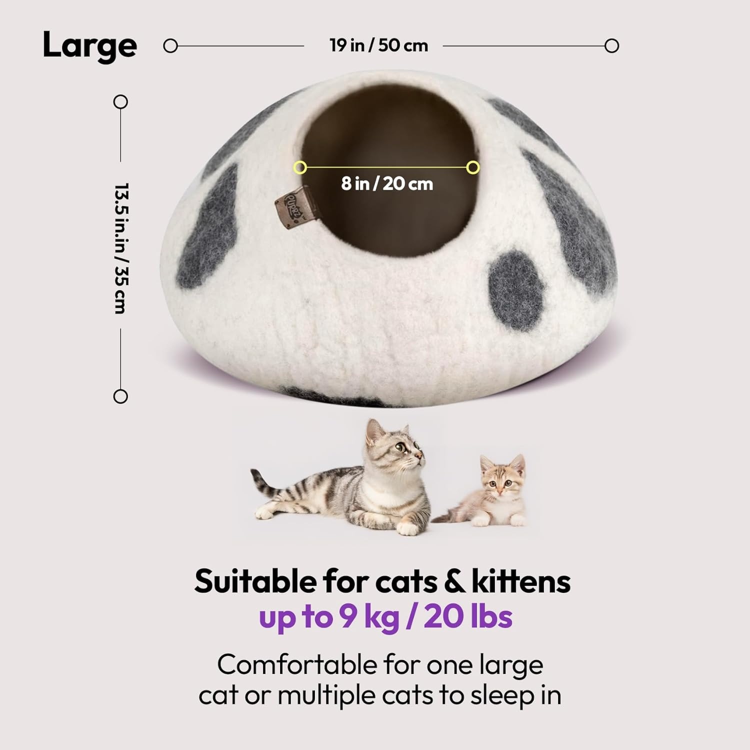 Luxury Cave Bed &ndash; Handmade Merino Wool Felt Hideaway, Vet-Designed Condo, Hypoallergenic Pet House, Cozy Igloo Bed for Kittens, Eco-Friendly Modern Pet Furniture image number 3