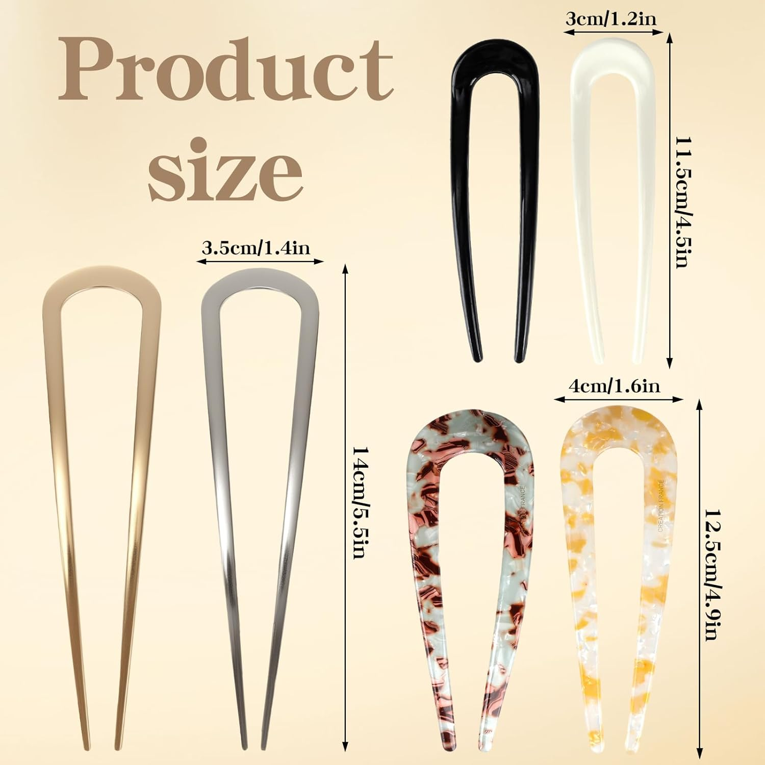 Pack of 6 U-Shaped Hair Pins, French Hair Pin, Metal Hair Pins, Large Headpiece for Women, Girls, Long Hairstyle Accessories image number 3