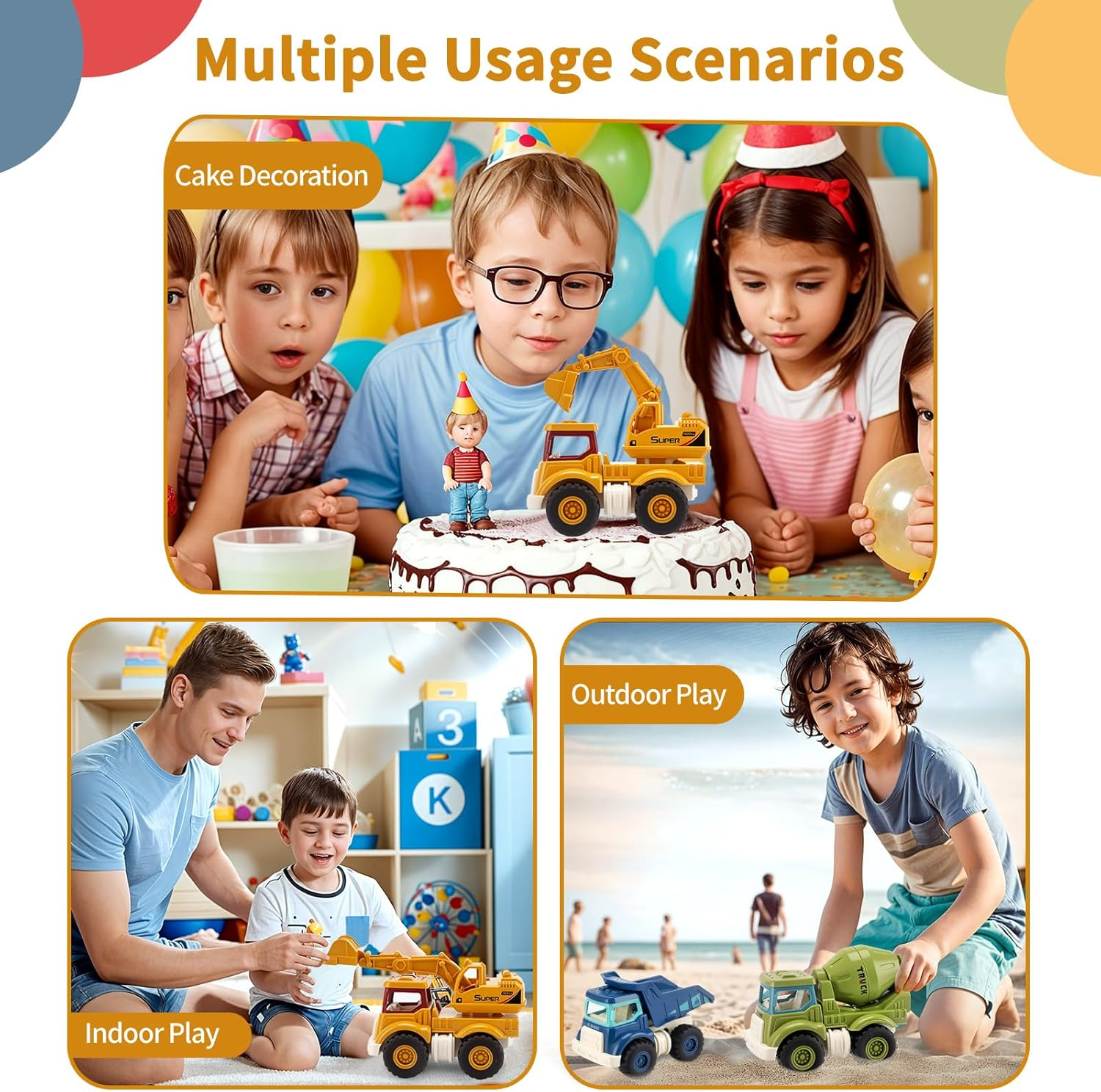 CYZAM Construction Toys for 3 Years Old Boys Girls, 4 PCS Push & Go Construction Truck Toy Vehicle Sandbox Excavator, Dump, Crane, Cement Mixer Truck, Gift Toy for Toddlers Kids 3 4 5 6 7 8 Years Old image number 4