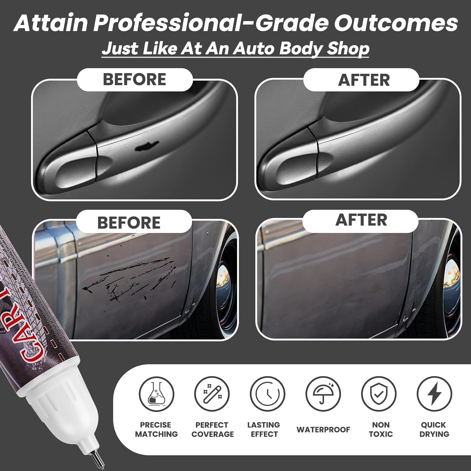 Touch up Paint for Cars, Color Accurate Car Paint Scratch Repair, Lasting Automotive Scratch Remover Pen, 2-In-1 Professional Auto Scratch Repair for Deep and Shallow Scratches, Quick and Easy (Grey) image number 5
