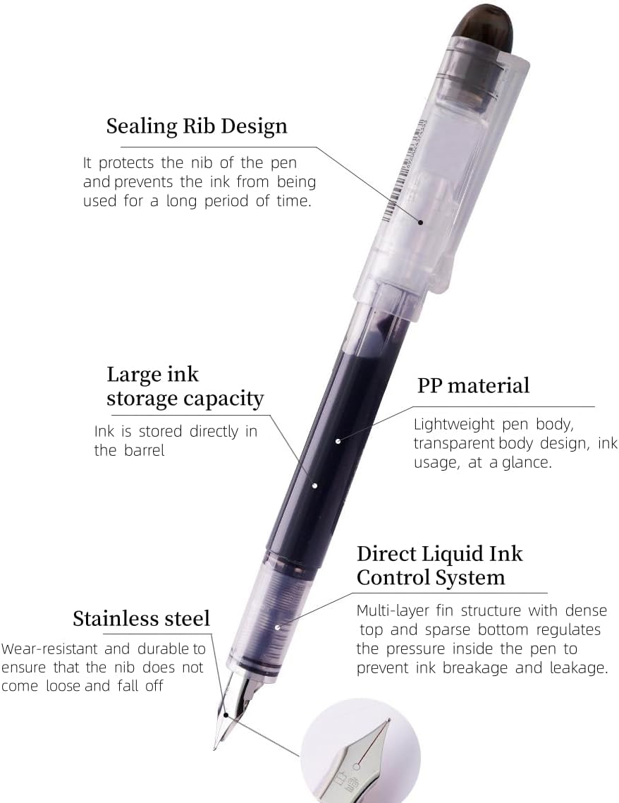 12 Pcs Disposable Fountain Pens, Smooth Writing Black Fountain Pens, Ink Bladder-Free Fountain Pens, Quick-Drying Ink Pens, Office Supplies for Doodling, Sketching, Calligraphy (Black) image number 4