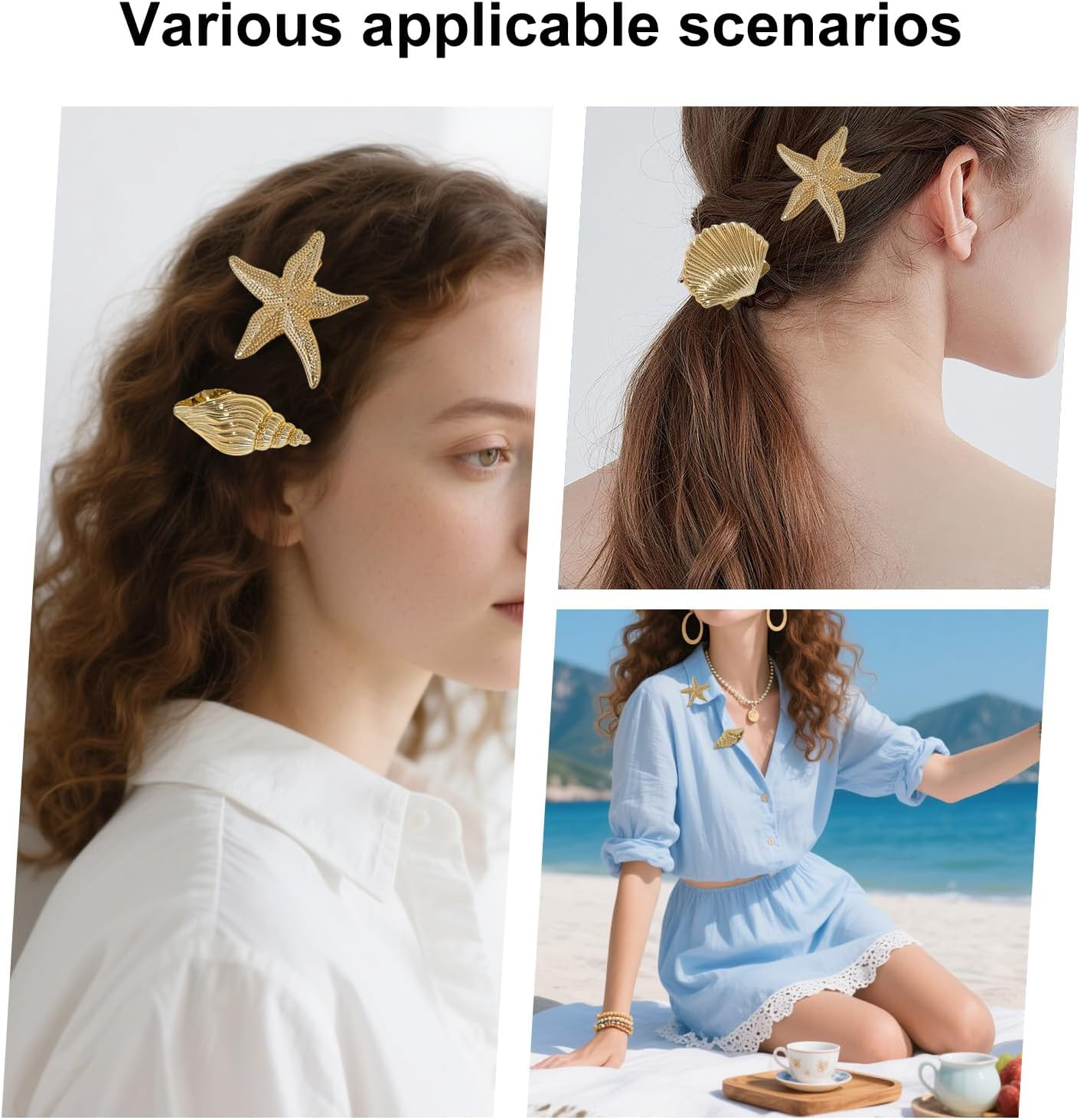 BRDXOOL 4 Pieces Hair Clips for Women Golden Starfish Hair Clips Headdress Clips Small Metal Clips Hair Accessories Suitable for Party Daily Casual Beach Party image number 3