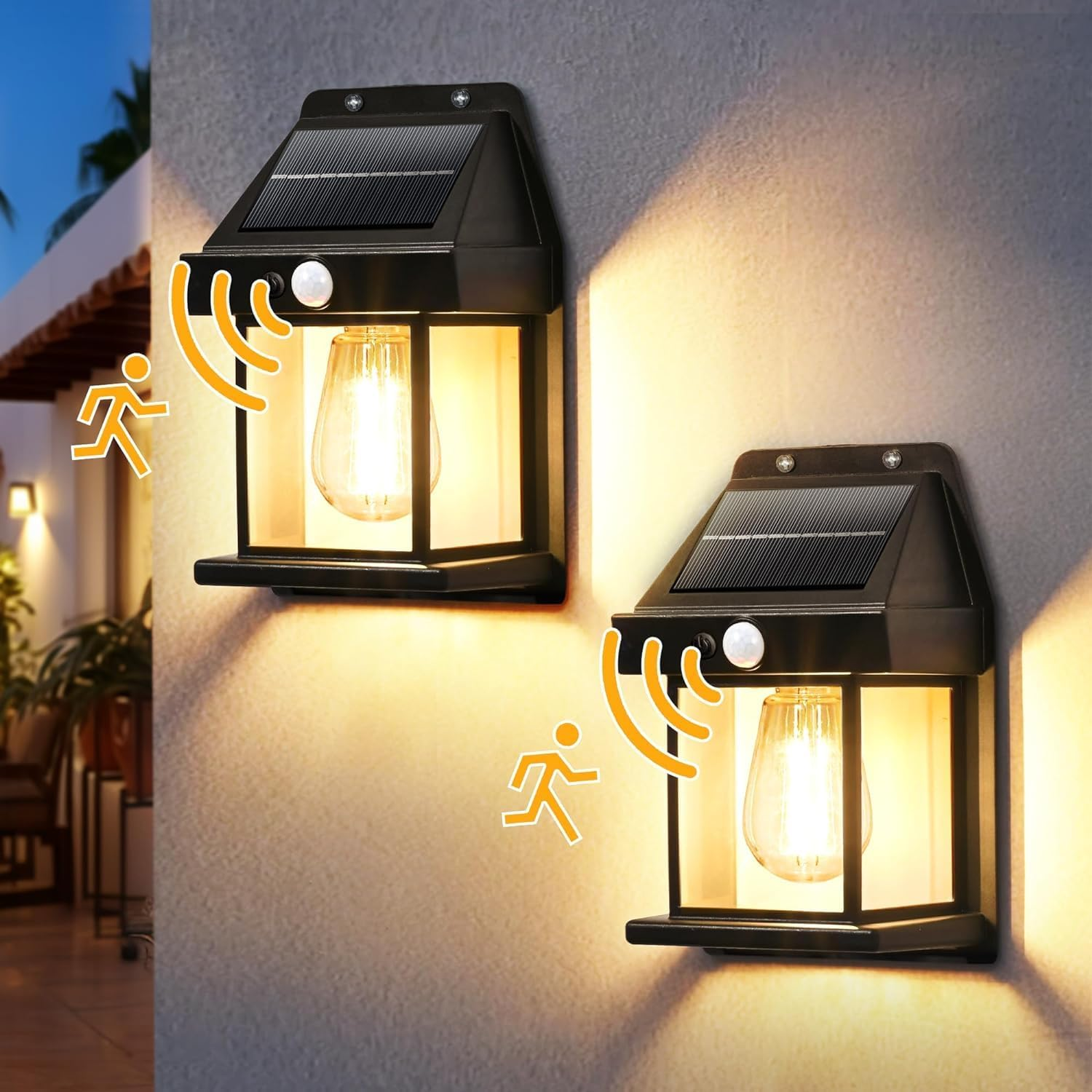 Solar Wall Lights Outdoor, Dusk to Dawn Motion Sensor Lights Waterproof, 2 Pack Motion Sensor Solar Porch Lights with 3 Modes, for Patio, Garage, Shed image number 2