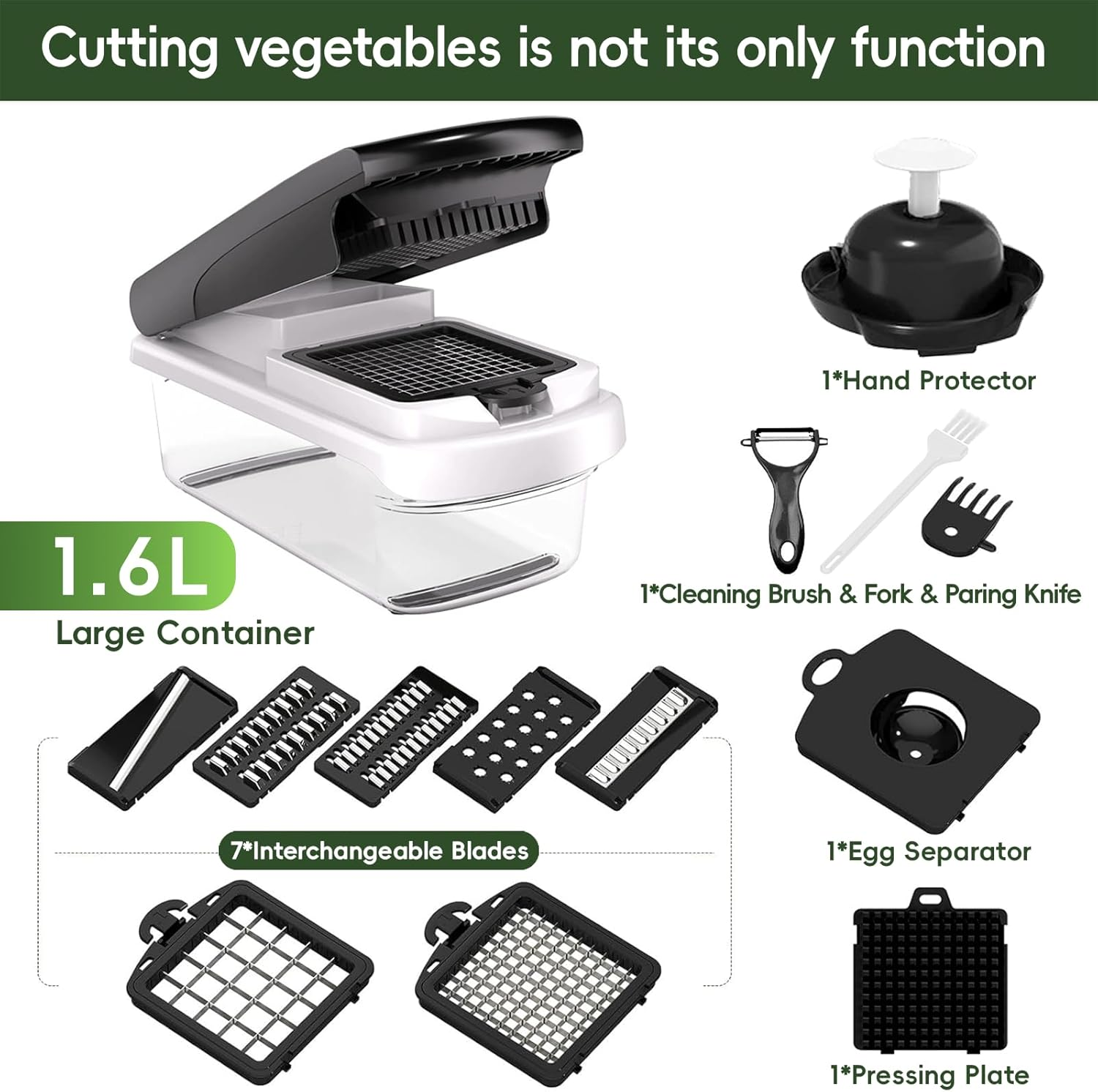 DULCE DOM 15-In-1 Vegetable Chopper, 7 Blades Veggie Chopper with Container and Lid, Dicer, Slicer, Multifunctional Kitchen Gadgets, Vegetable Cutter with Handle Onion Cutter image number 4