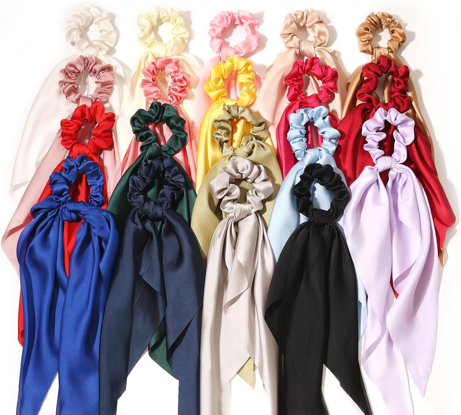 2 PCS Hair Scrunchies Scarf Hair Ribbon Satin Silk Elastic Hair Tie Bow Bands Ponytail Holder Accessories for Women Girls (White, One Size) image number 5