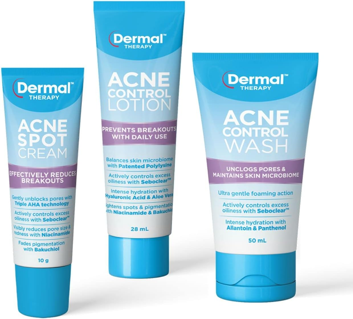 Dermal Therapy Acne Control Kit | Includes: Acne Spot Cream 10G, Acne Control Lotion 28Ml, and Acne Control Wash 50Ml