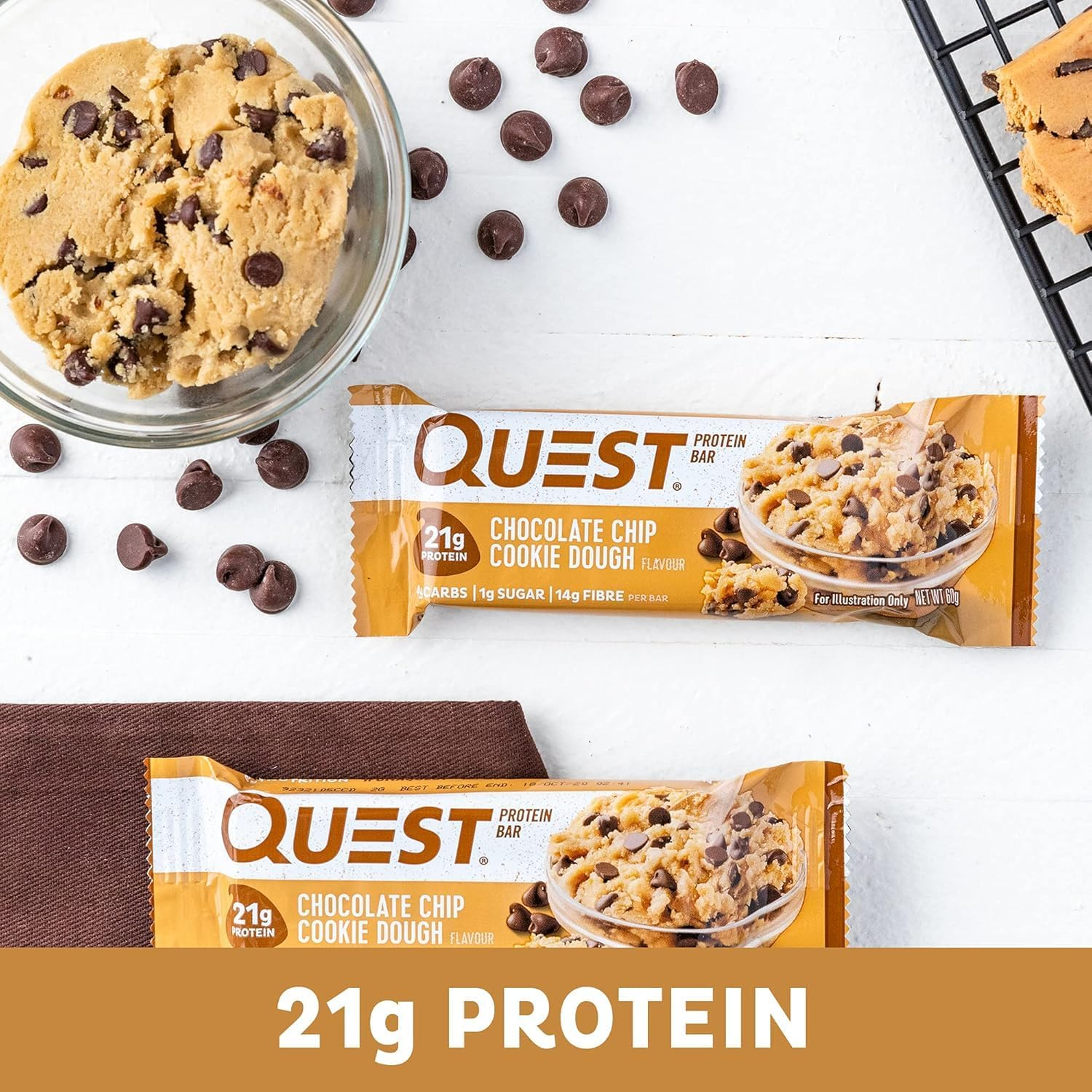 Quest Nutrition Chocolate Chip Cookie Dough Protein Bar, High Protein, Low Carb, Keto Friendly, 4 Count image number 5