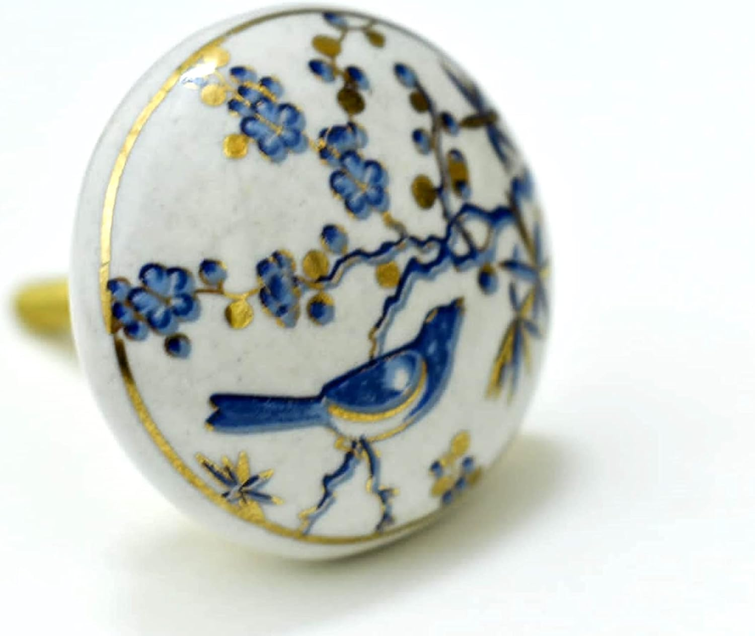 ARTISNO Printed Ceramic Knobs - Set of 10 Bird Print Ceramic Knobs for Kitchen Cabinet Drawer | Decorative Cupboard Door & Wardrobe Drawer Pulls Furniture Hardware Handle (1.5-Inch Diameter) (Blue) image number 3