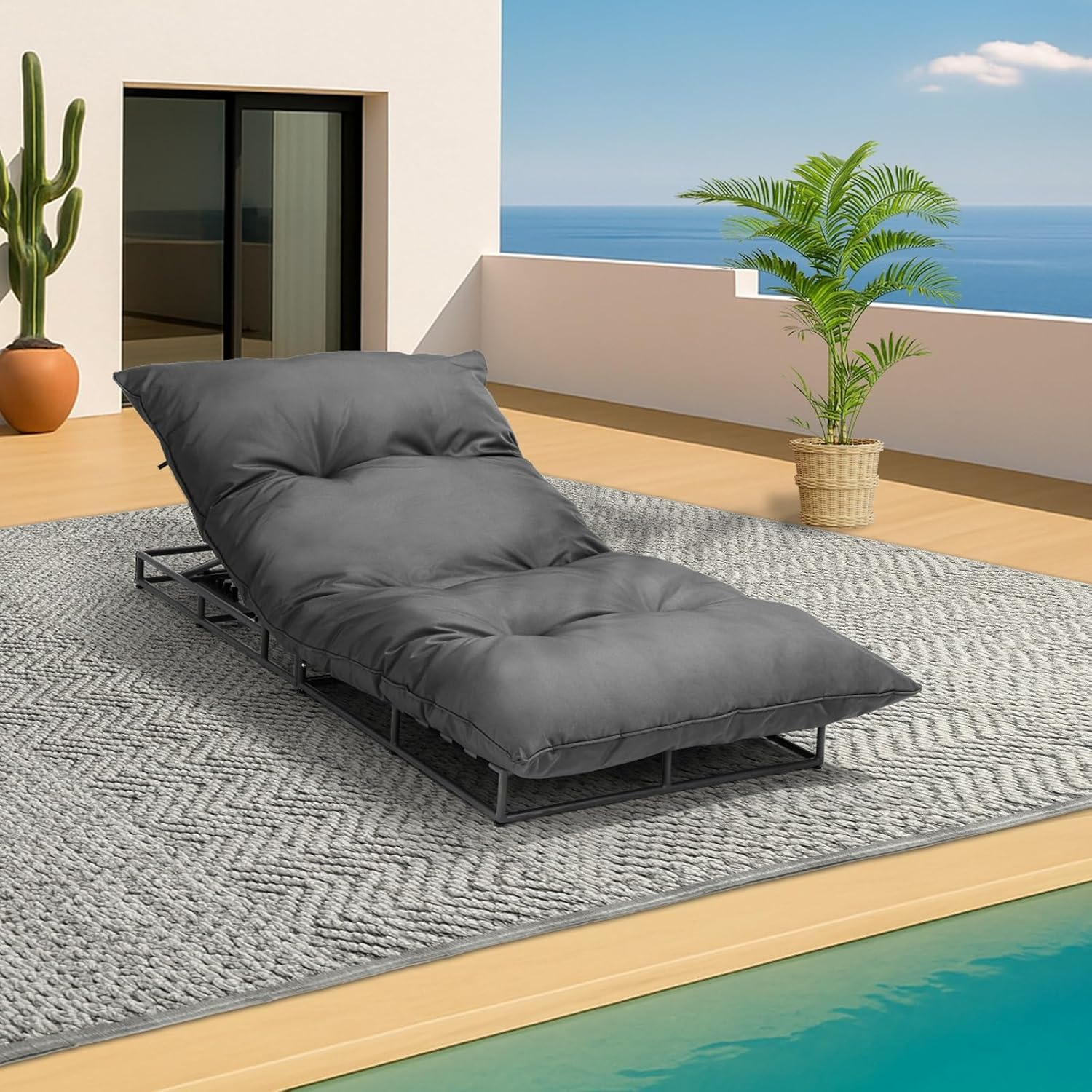 Livsip Sun Lounge with Cushion Outdoor Furniture Sun Bed Day Bed image number 3