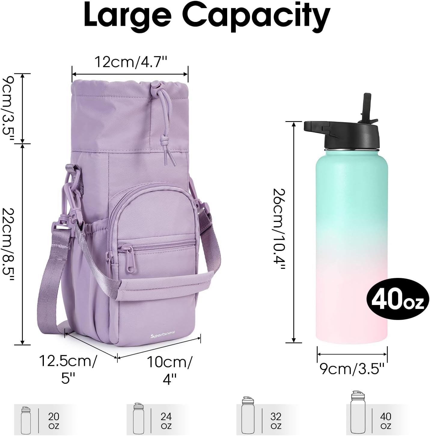 Sportsnew Water Bottle Holder with Strap 32Oz 40Oz Insulated Water Bottle Carrier Sling Bag with Phone Pocket Tumbler Bag Cup Sleeve Crossbody Pouch for Walking Hiking Travelling Carrying