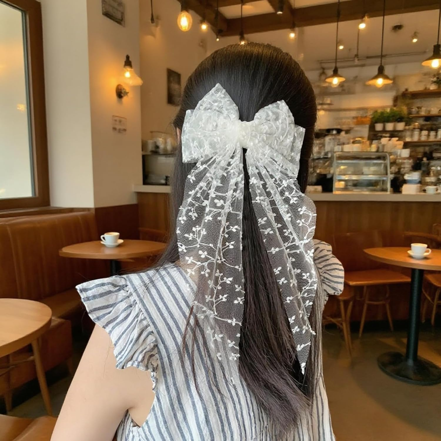 Ypkia Pack of 2 Lace Hair Bow White with Long Tail Hair Clips Women'S French Hair Clip Bow Hair Accessories for Women Girls image number 1