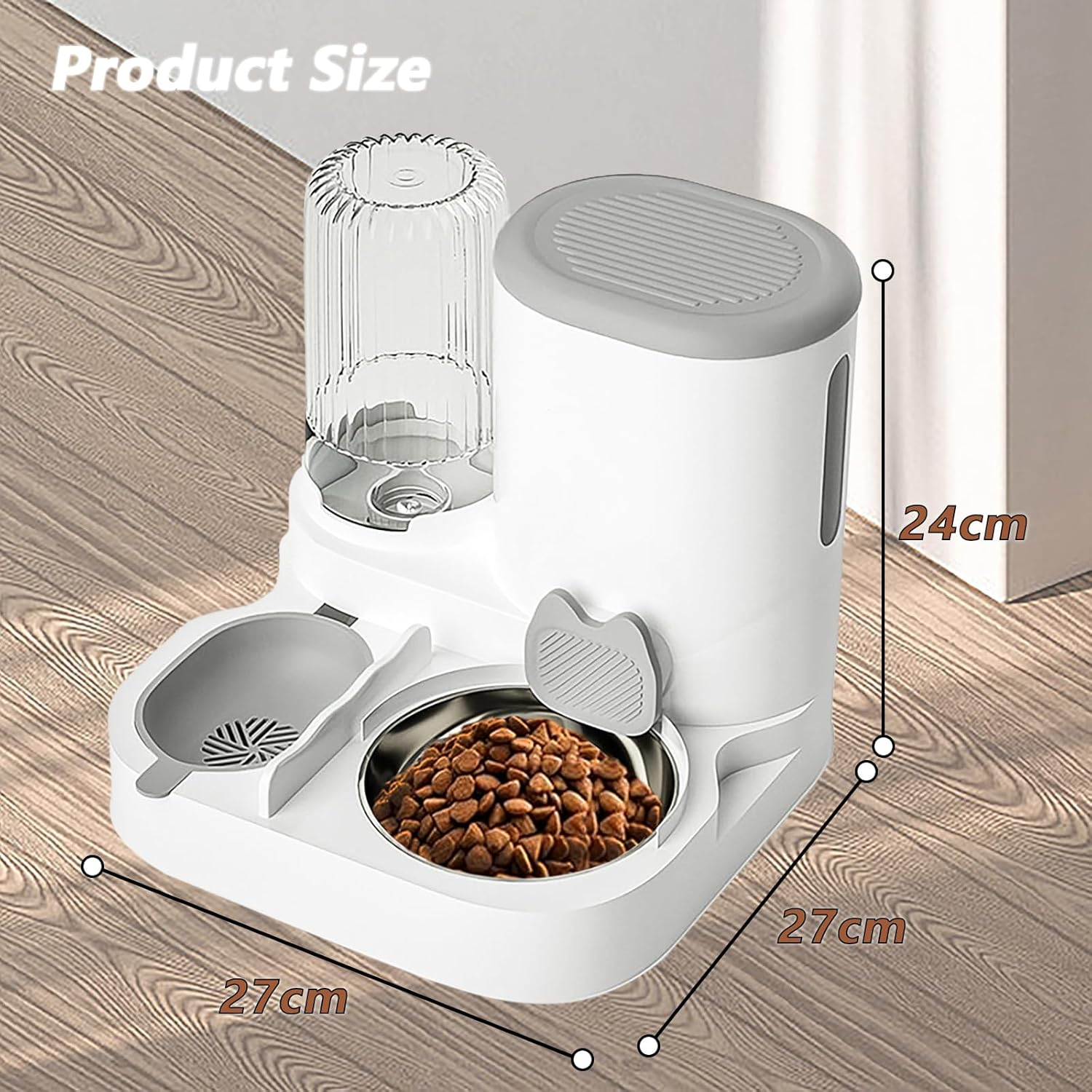 Gravity Cat Feeder and Water Dispenser, 2 in 1 Automatic Pet Waterer Detachable with Stainless Steel Pet Food Storage for Small Dog Puppy Cat Kitten Pet Easy Clean (Grey) image number 3