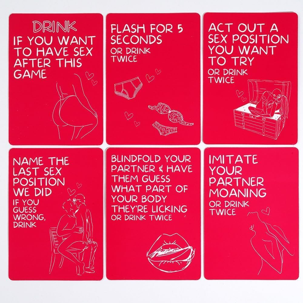 Couples Drinking Cards for Adults - Excited & Exhausted, Adult Party Sex Romantic Game for Couples, 50 Cards with Intimate Dares image number 2