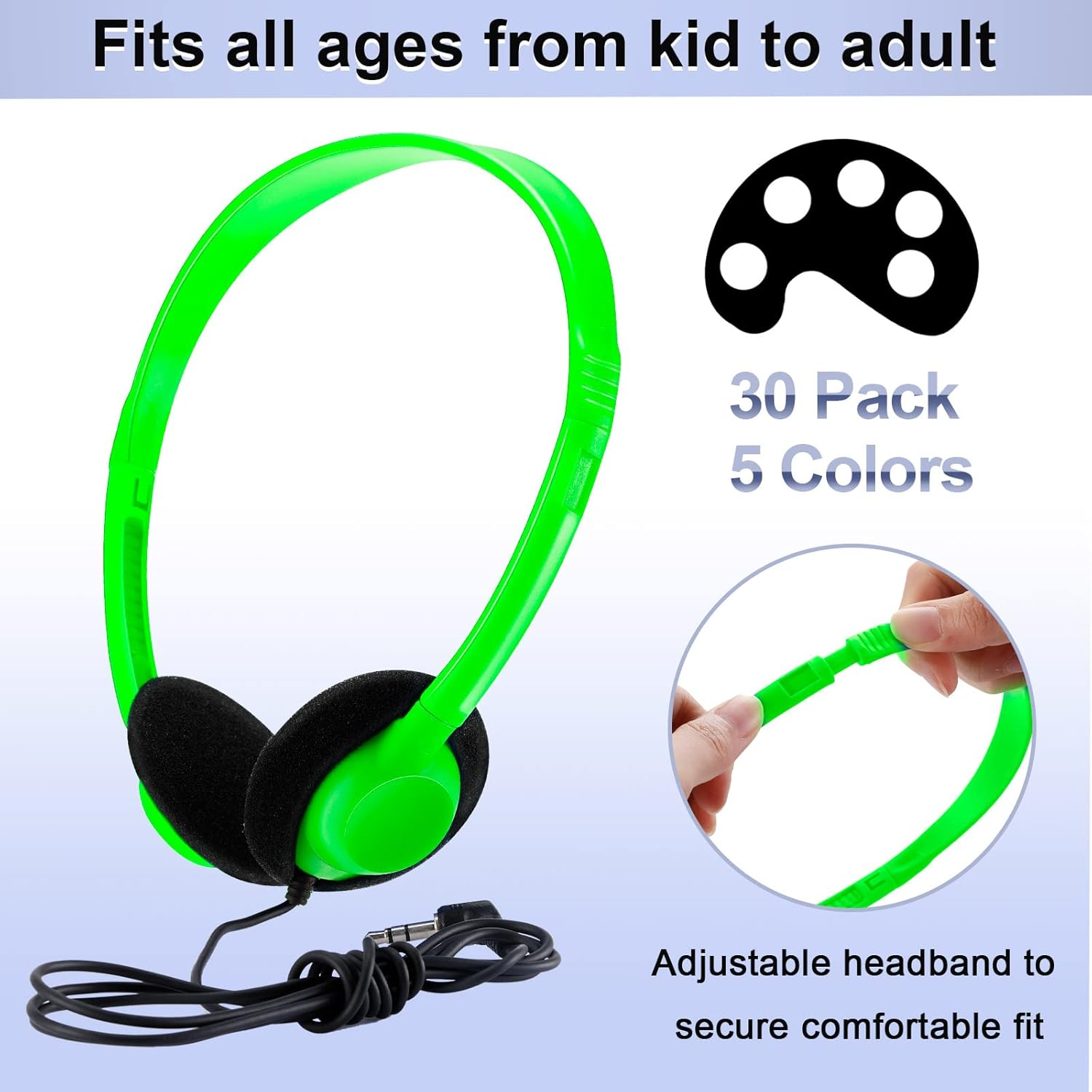 30 Pack Class Set Headphones for Kids School Earphones over Head Bulk Colored Classroom Headphones on Ear Earbuds Adjustable with 3.5 Mm Jack for Libraries Students Teens Adults (Light Color) - Grey image number 7