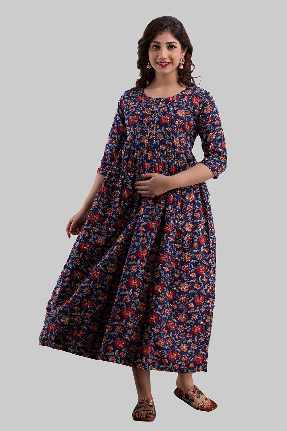 Maghmawomen'S Maternity Dress Kurti for Pregnancy Women with Breastfeeding Dress with Floral Maternity image number 4