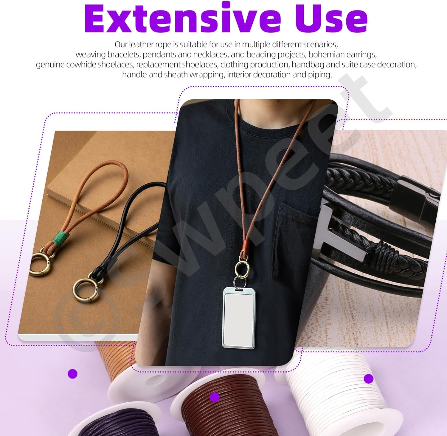 Swpeet 1 Roll 2Mm X 11Yard Leather Rope, Crafts round Cowhide, Jewelry Leather Cord, Natural Rawhide Rope for Jewelry Making, Shoelaces, Braided Bracelets, Versatile Applications (Pink)