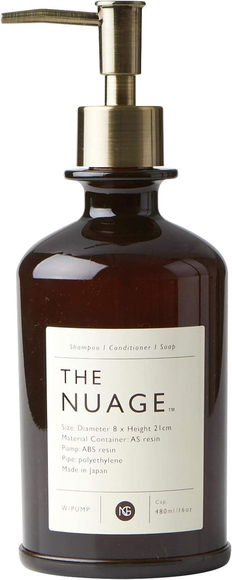 Unbreakable Dispenser Shampoo Conditioner, Approx. 16.9 Fl Oz (480 Ml), Nuage+ Brown, Made in Japan image number 1