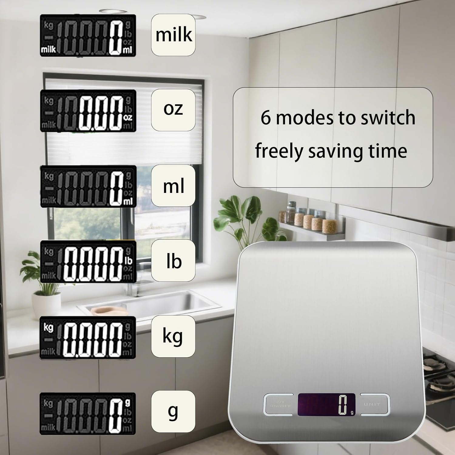 Food Kitchen Scale, Digital Grams and Ounces for Weight Loss, Bakings, Cooking, Meal Prep.High LCD Displayhaving Multiple Unit Conversions,Automatic Shutdown in 3 Minutes,304 Stainless Steel image number 3