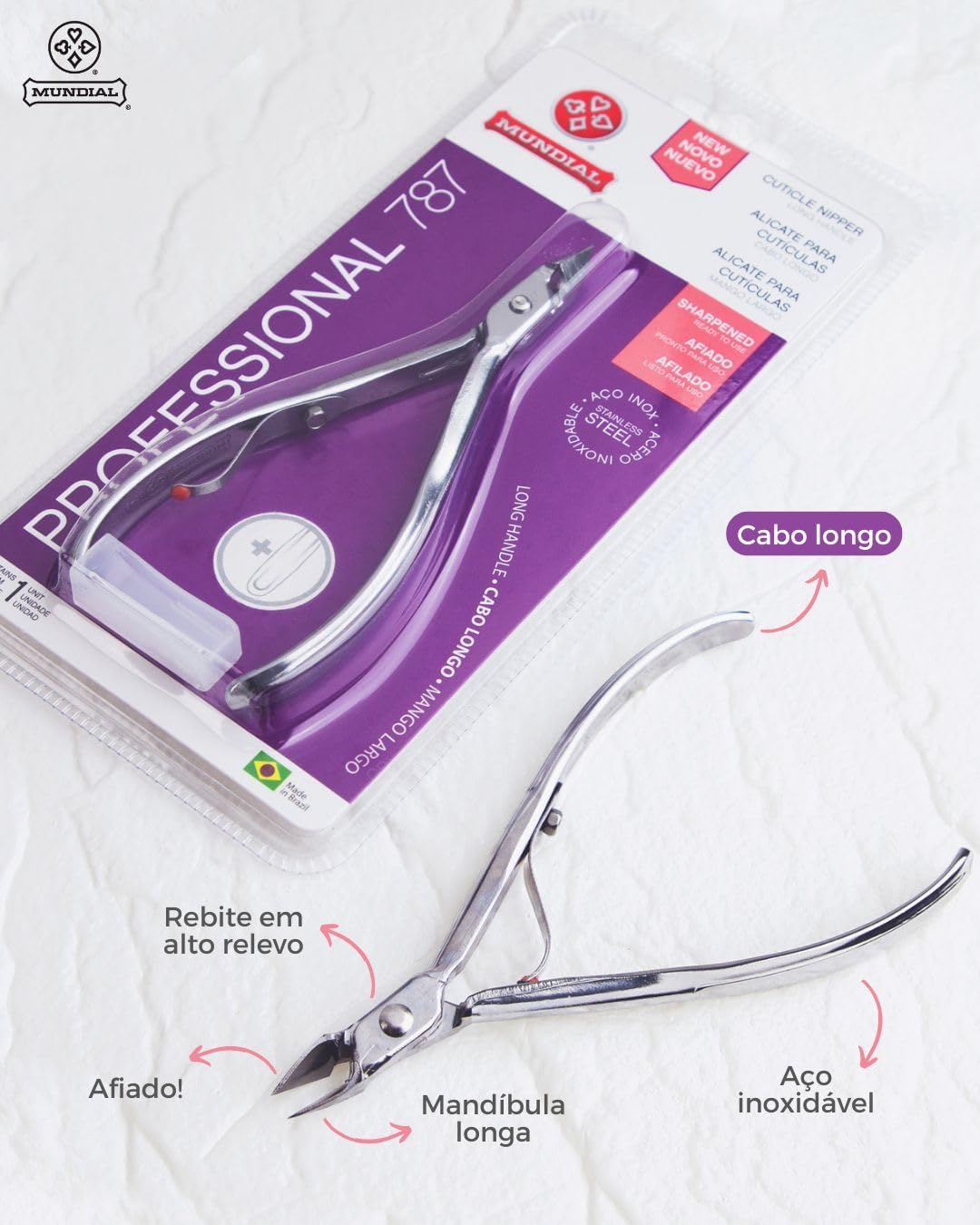 Mundial 787 Professional Cuticle Nipper &ndash; Long Handle Stainless Steel, Smooth Action Spring, Autoclave Safe &ndash; Precision Manicure & Pedicure Tool for Salon and Spa Professionals