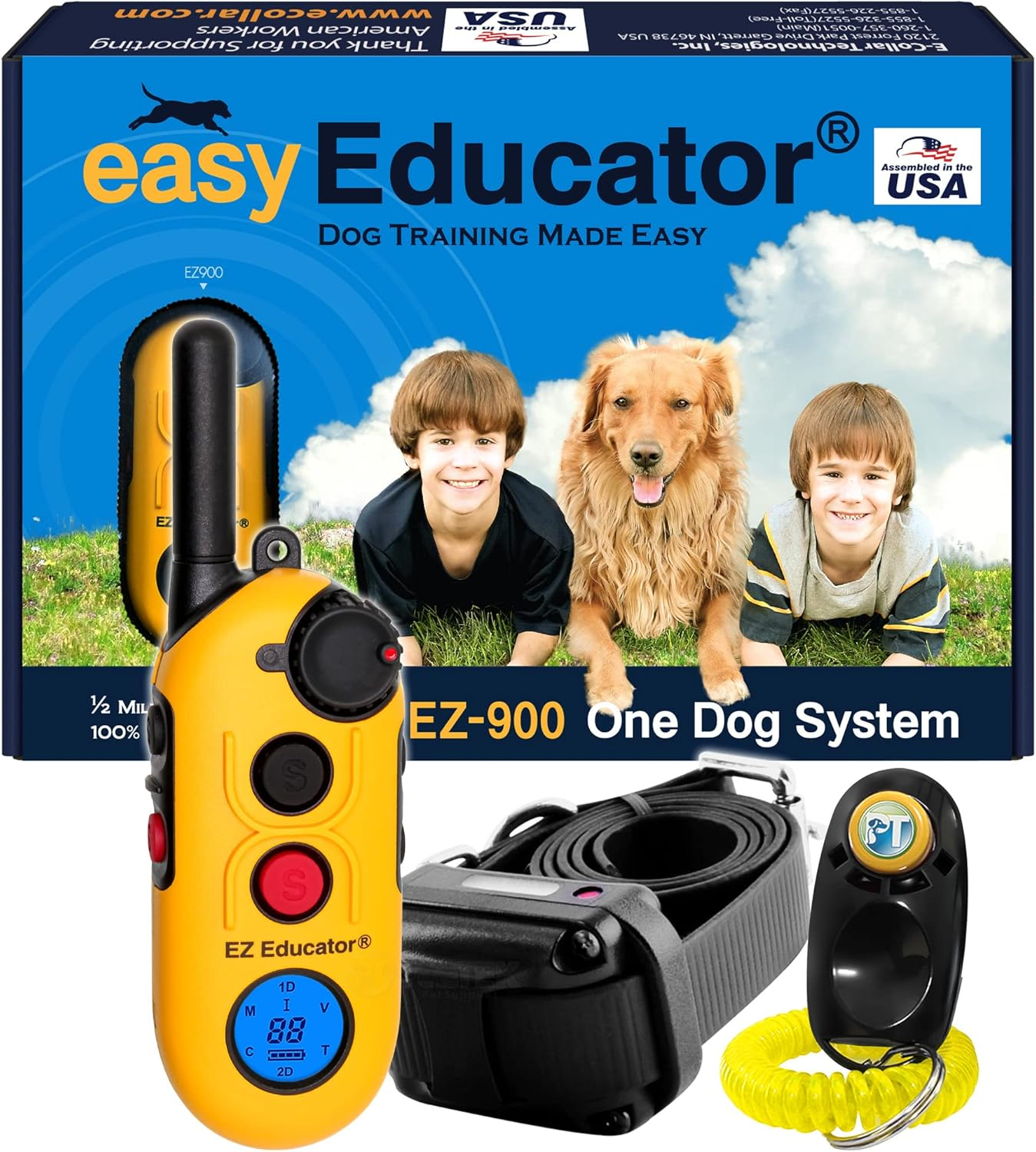 E-Collar Educator EZ-900-1/2 Mile Remote Waterproof Dog Trainer - Static, Vibration and Sound Stimulation Collar with Petstek Dog Training Clicker image number 4