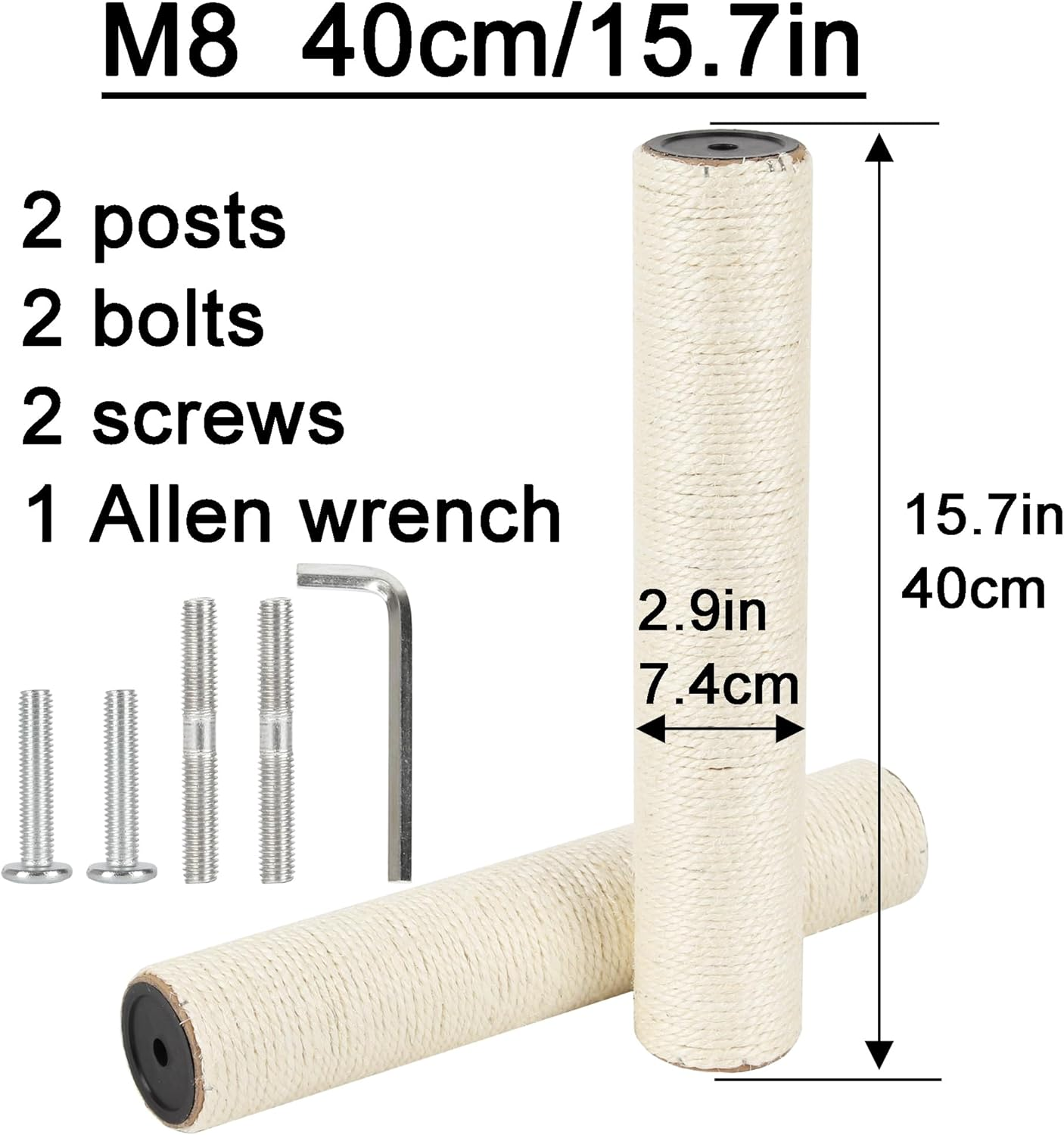 NEUMIHARO 2.9In 7.4Cm Diameter Cat Scratching Post Replacement Pole Sisal Parts for Cat Tower (M8, 40Cm/15.7In) image number 6