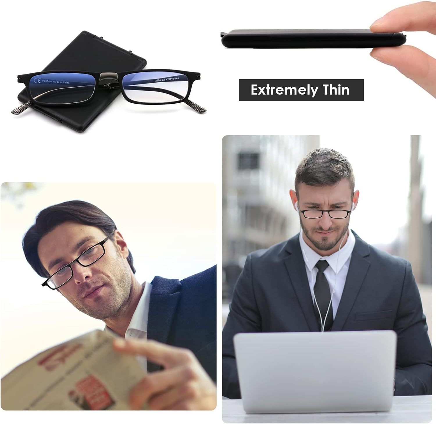 SKYOAK Unbreakable Evolved Flat Folding Reading Glasses Full Size Blue Light Foldable Portable Readers with Case image number 1