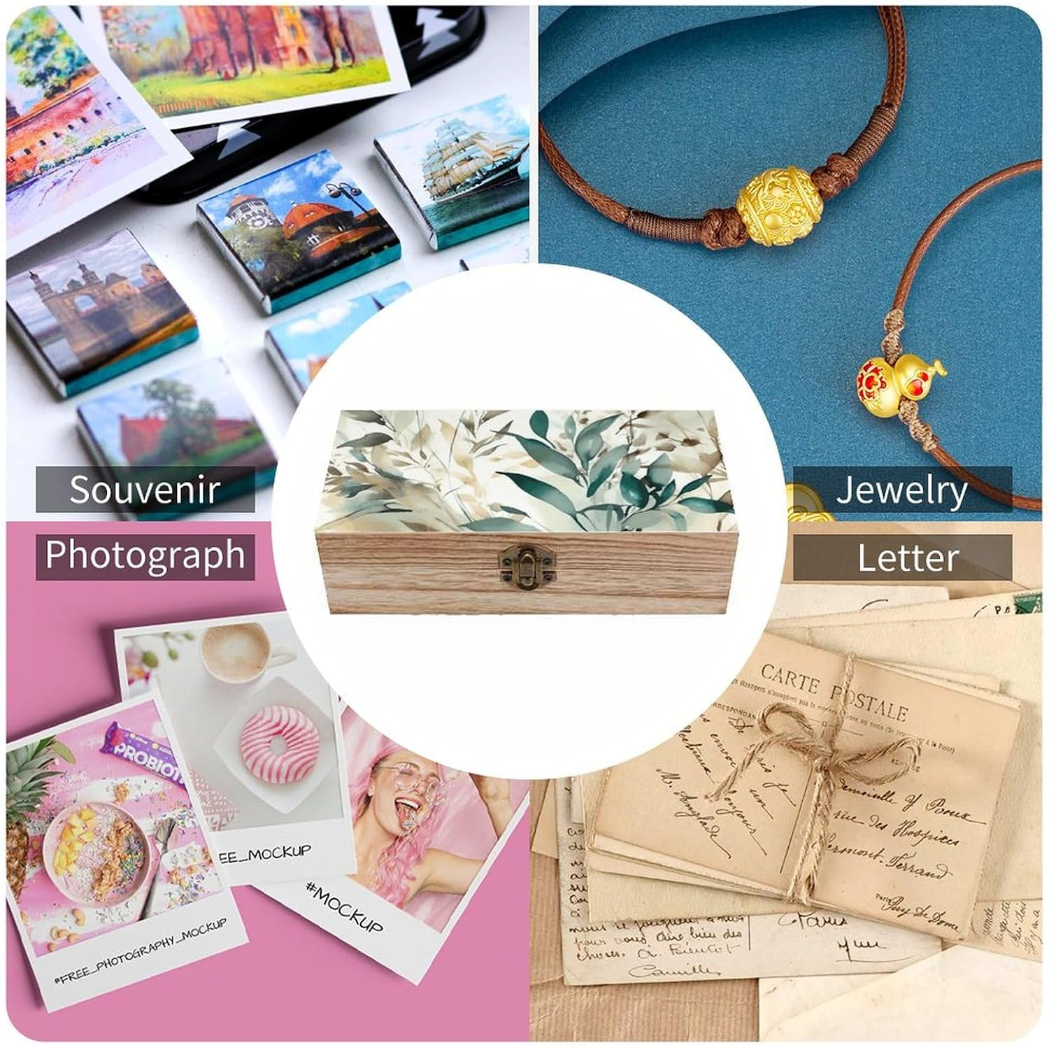 Leaves Wooden Box Wood Wedding Keepsake Boxes with Lids Small Decorative Boxes Lightweight Wooden Memory Storage Box for Crafts Keepsakes Jewelry Photo Letter Storage image number 4