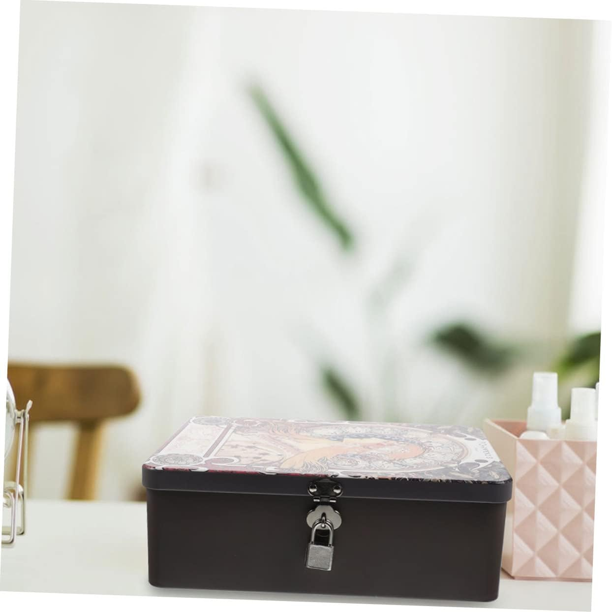 GARVALON Vintage Lockable Tinplate Storage Box Desktop Organizer for Jewelry Cash and Keepsakes All Occasions image number 1
