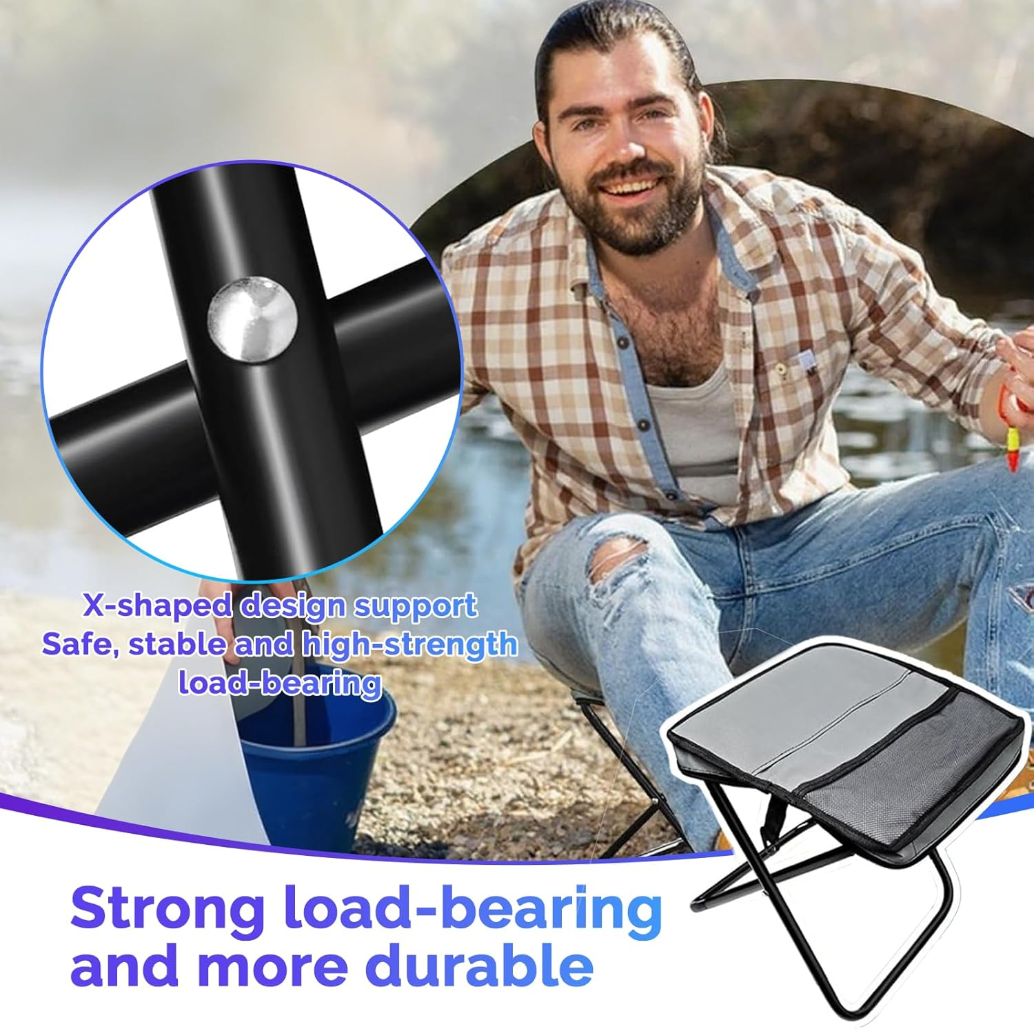 Ultralight Folding Camping Stool with Storage Bag &ndash; Portable Compact Travel Chair, Lightweight Handbag-Style Outdoor Seat for Hiking, Fishing, Beach, BBQ, Garden, and Camping &ndash; Grey image number 3