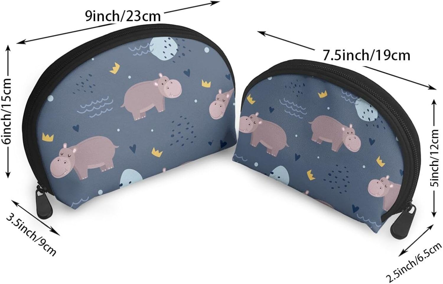 Cozimangoe Coin Pouch Makeup Bags Set, 2 Piece Shell Shape Cosmetic Bag with Pockets for Daily Travel Handbag Lipstick Keys Toiletry, Personalized Hippo Animal