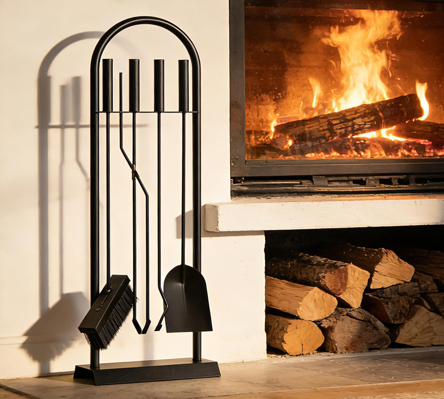 Kingson Classic Black 5 Piece Fireplace Companion Set 23 X 14 X 68 Cm Fireplace Accessories Elegant Fireplace Tool Set