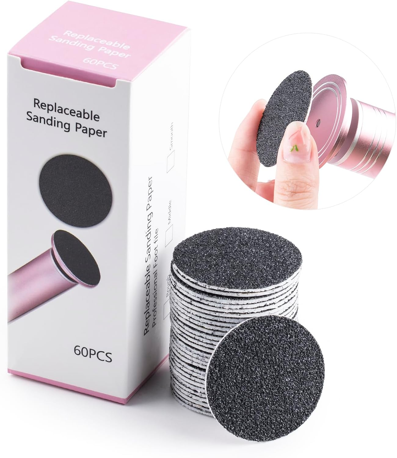 BNG Foot File for Callus Remover, Pack of 60, Foot Sandpaper, 4.2 Cm Replacement Foot Files Pads for Foot Care, Cracked Heels, Hard Dead, #180#80 Mixed