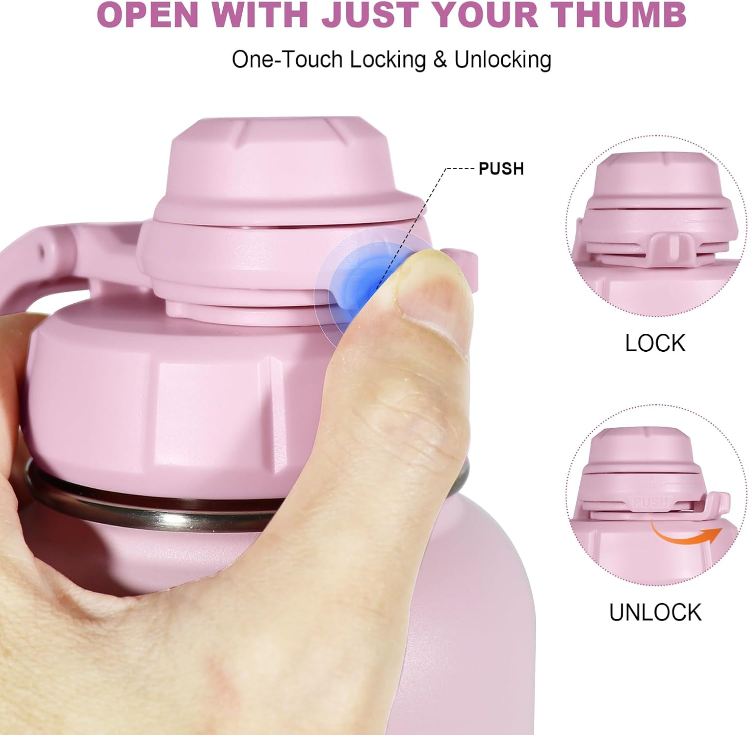 Emsina 1 Pack Insulated Water Bottle with Straw,24Oz/710Ml Stainless Steel Drinking Bottle,Leakproof Travel Cup with 2 Lids (Straw & Locking Chug Lid),Bpa-Free Sports Flask,Pink image number 3