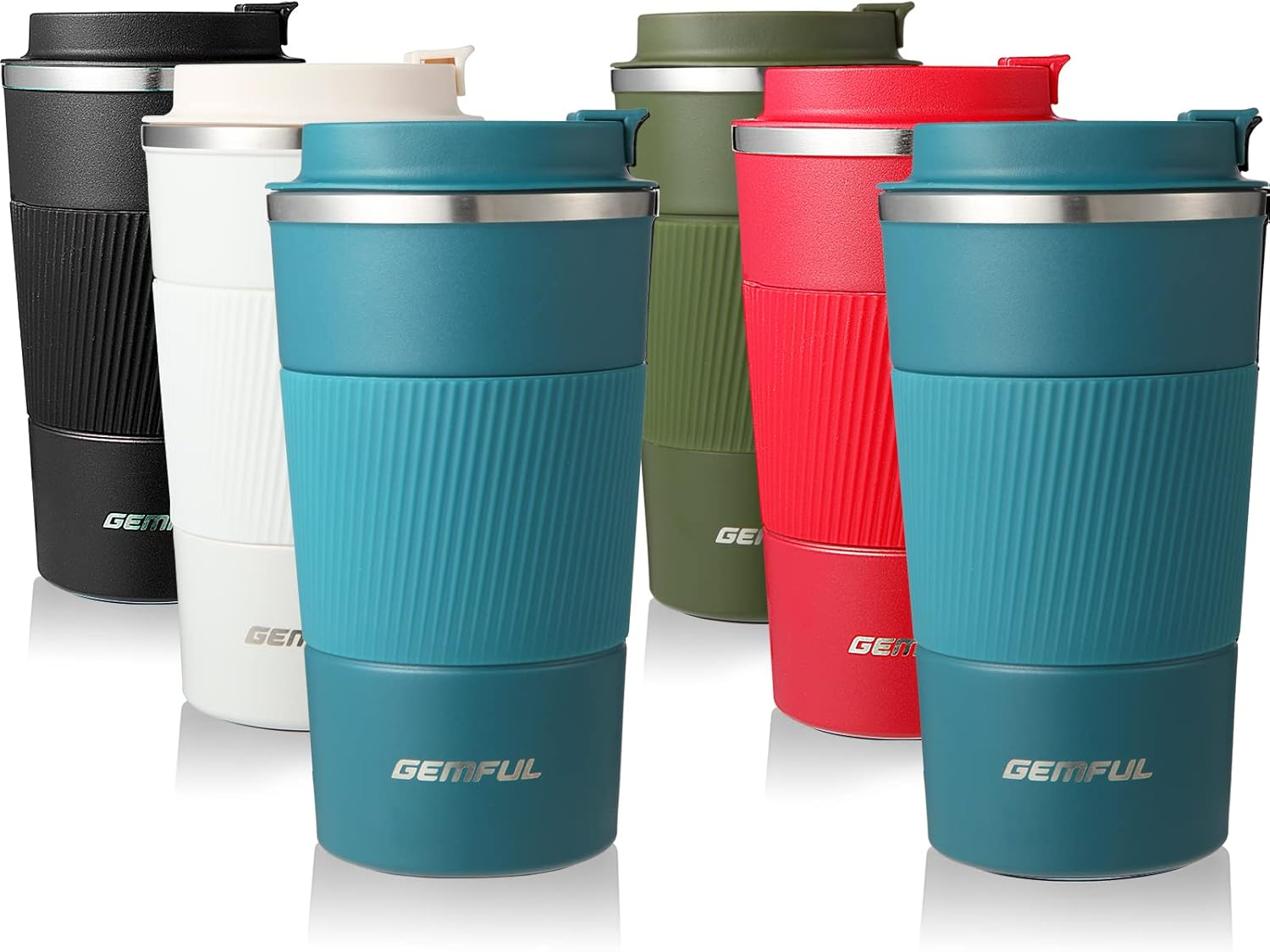 GEMFUL Travel Mug Stainless Steel Tumbler Double Vacuum Heat Insulation Coffee Cup for Cold and Hot Drinks 510Ml (2 Pack(Black+Blue))