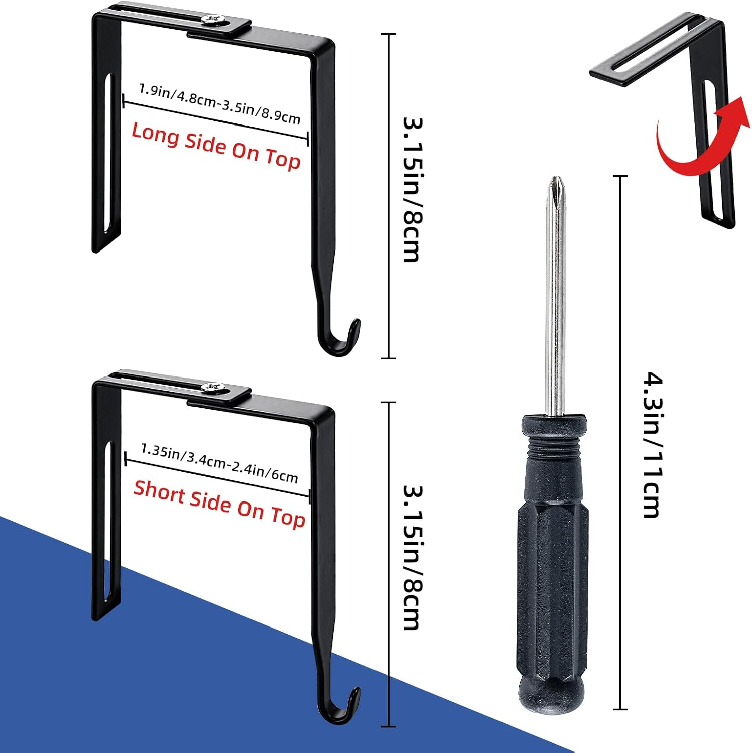 10 Pcs Adjustable Cubicle Wall Hooks Black Metal Cubicle Hangers Cubicle Accessories with Cross Screwdriver Universal Partition Hanger for 1.35 to 3.5 in Inch Thick Wall Panels (Black) image number 2